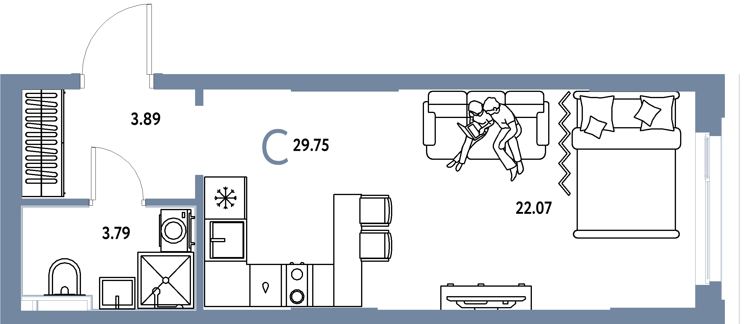 ЖК "Сердце Сибири"-Студия 29.75 м²