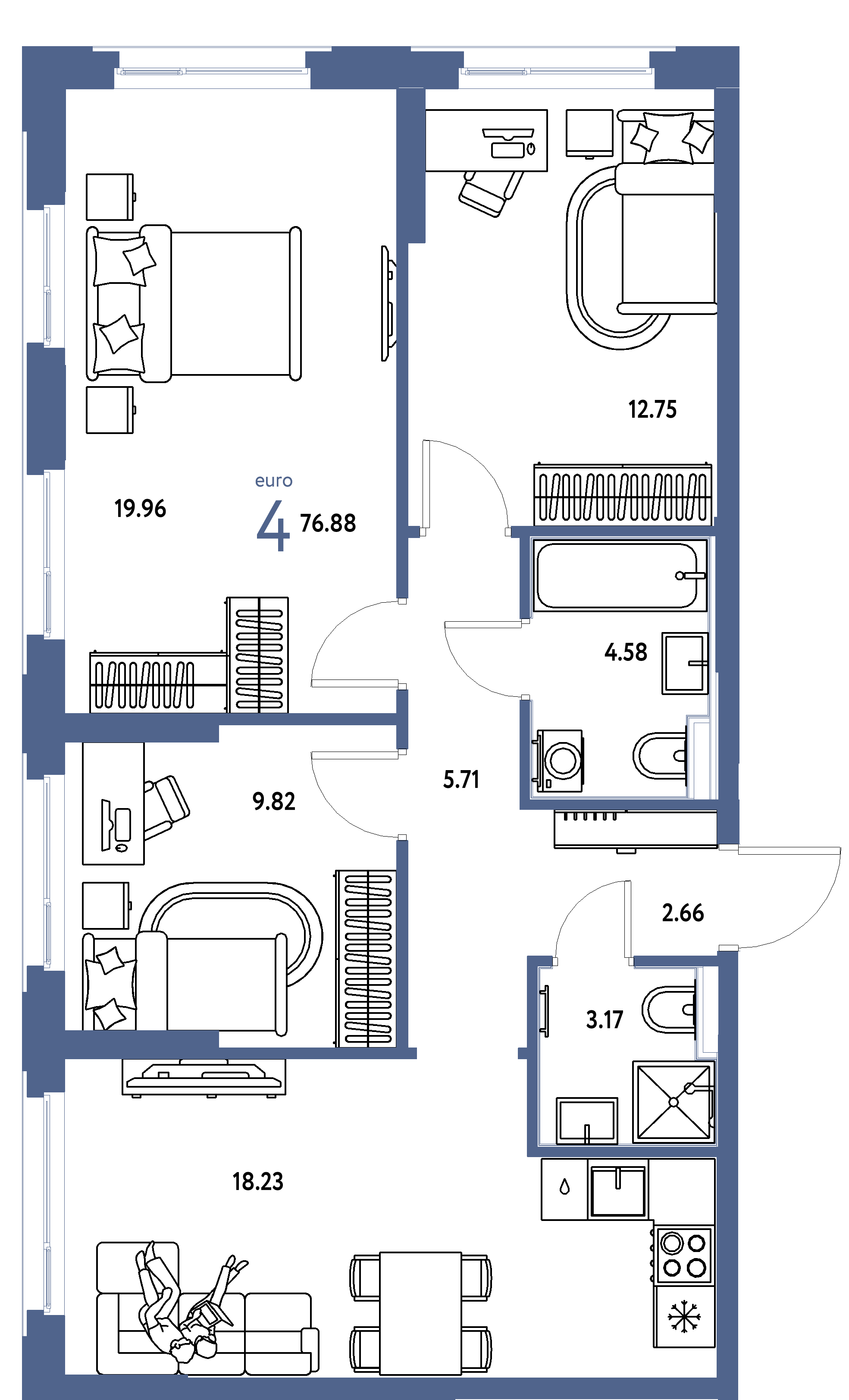 ЖК "Сердце Сибири"-4-комнатная 76.88 м²