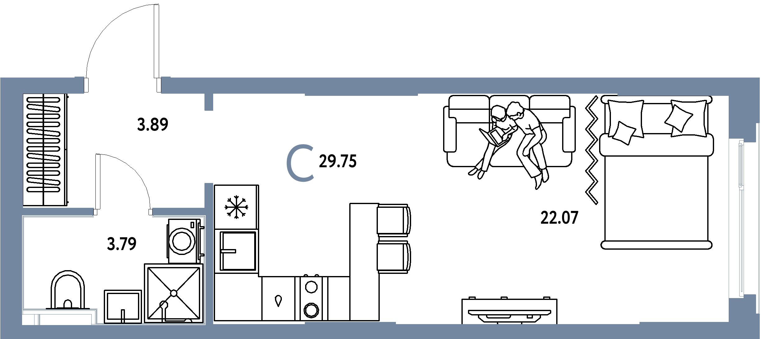 ЖК "Сердце Сибири"-Студия 29.75 м²