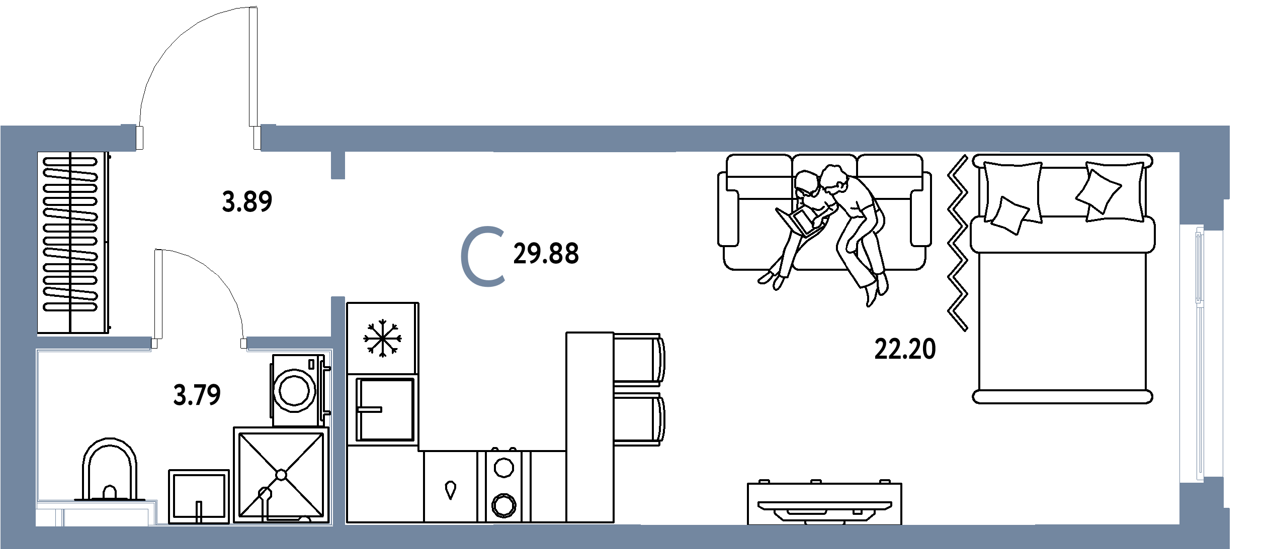 ЖК "Сердце Сибири"-Студия 29.88 м²