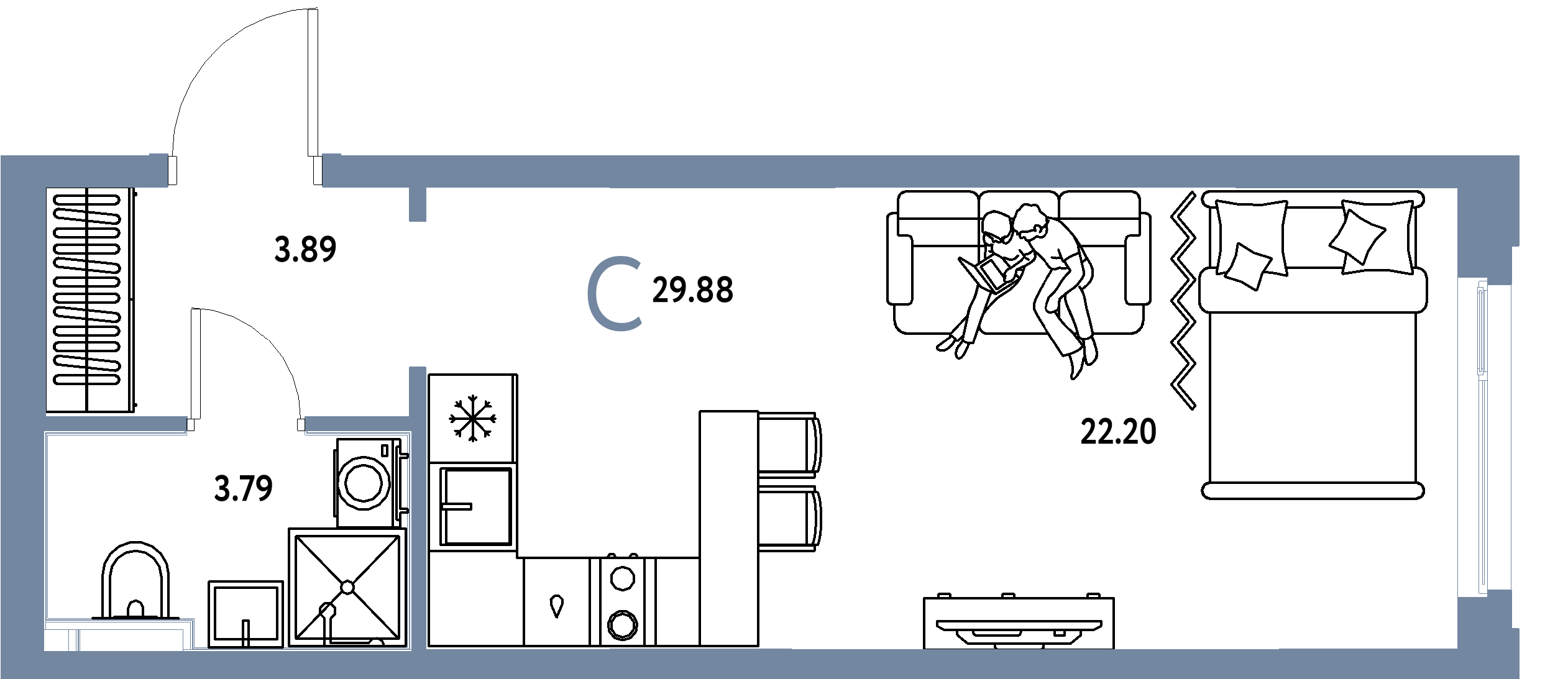 ЖК "Сердце Сибири"-Студия 29.88 м²