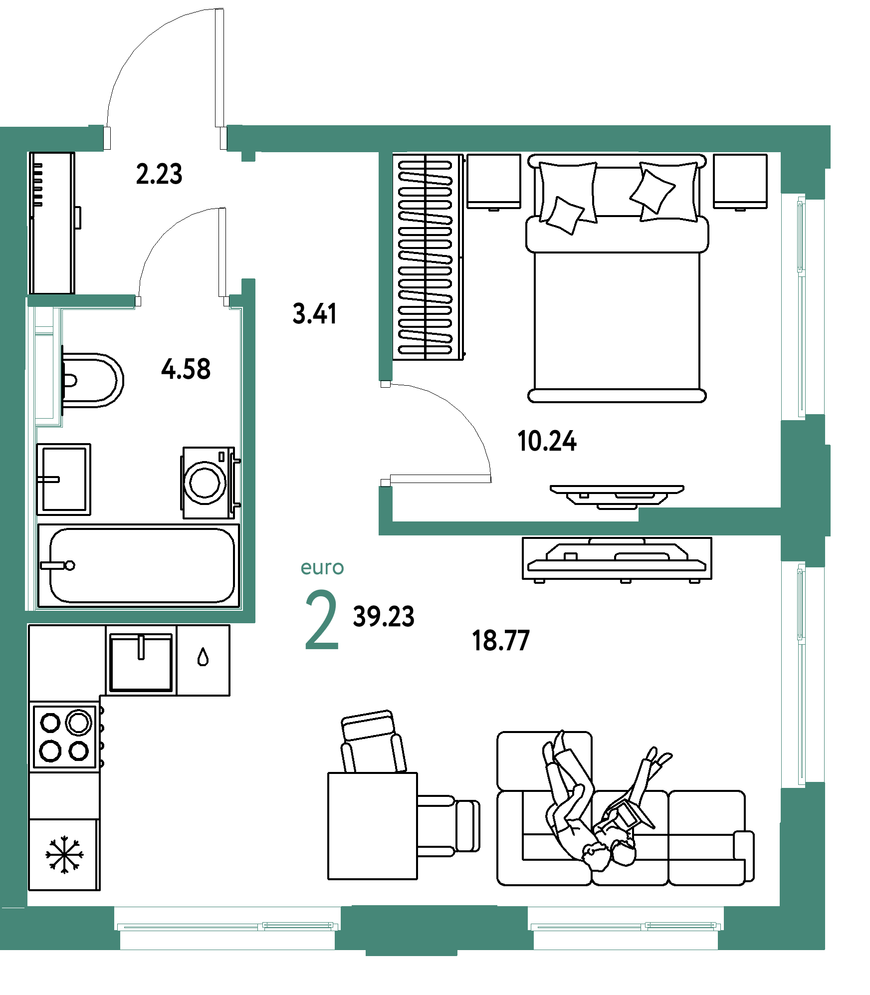 ЖК "Сердце Сибири"-2-комнатная 39.23 м²