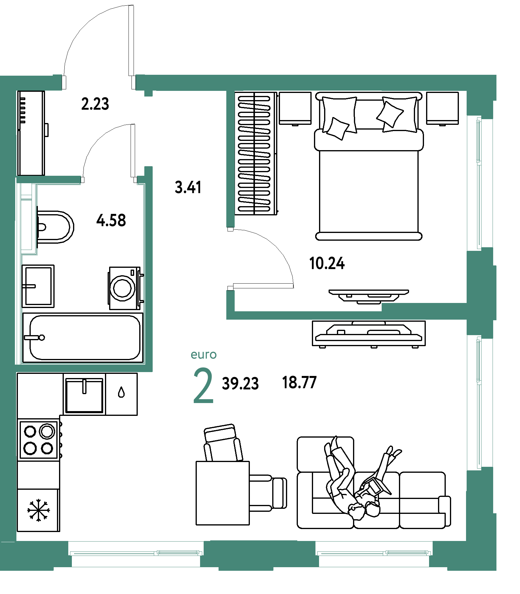 ЖК "Сердце Сибири"-2-комнатная 39.23 м²