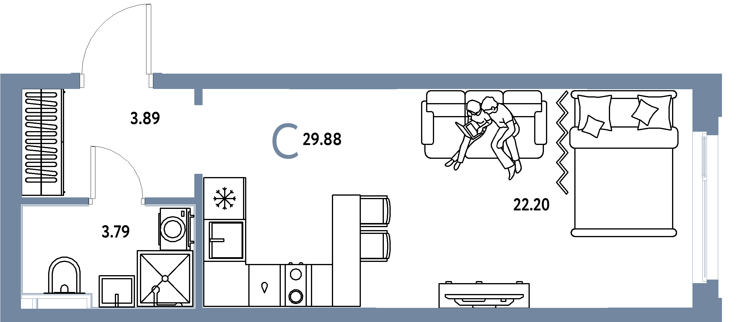 ЖК "Сердце Сибири"-Студия 29.88 м²