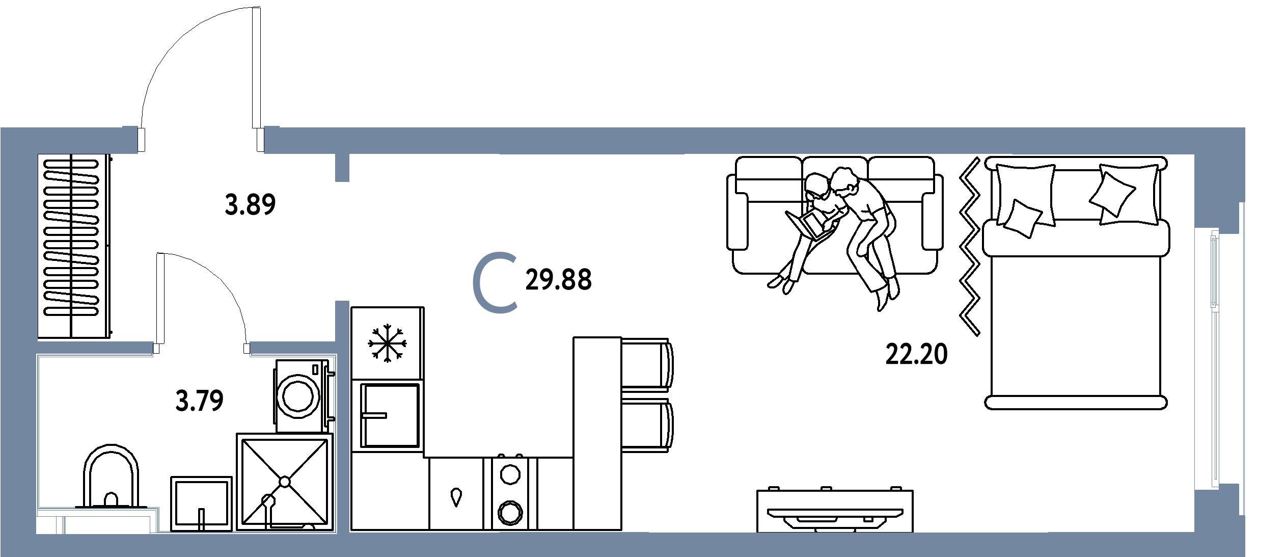 ЖК "Сердце Сибири"-Студия 29.88 м²