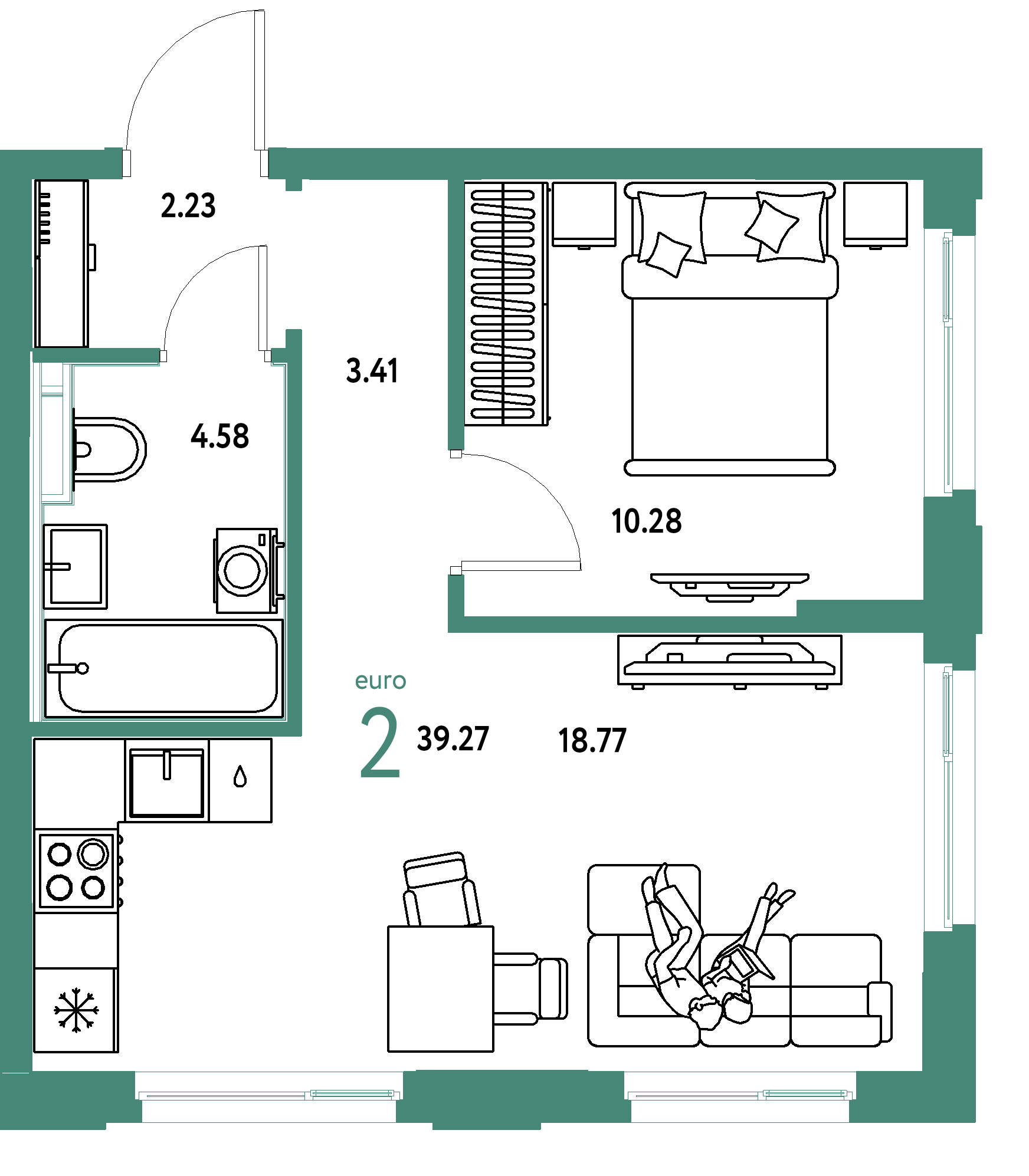 ЖК "Сердце Сибири"-2-комнатная 39.27 м²