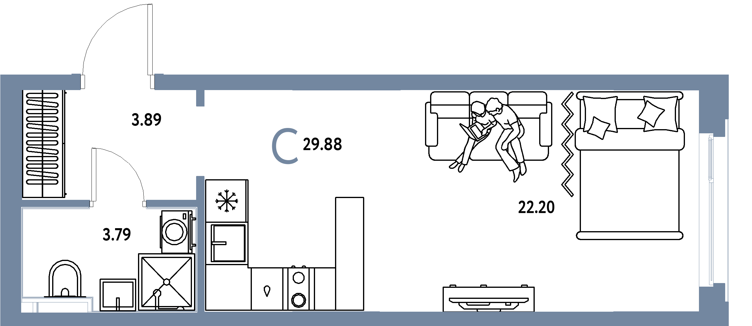 ЖК "Сердце Сибири"-Студия 29.88 м²