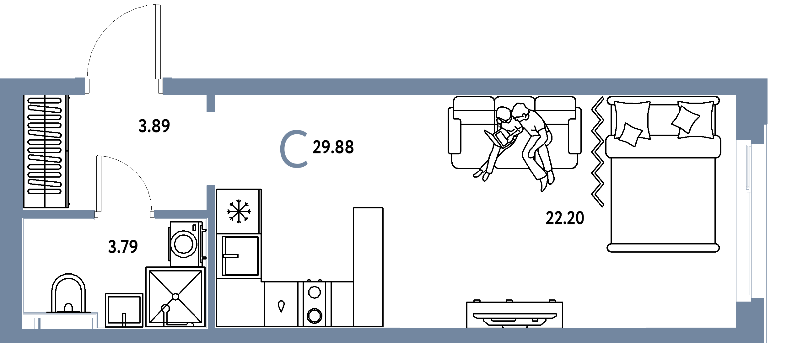 ЖК "Сердце Сибири"-Студия 29.88 м²