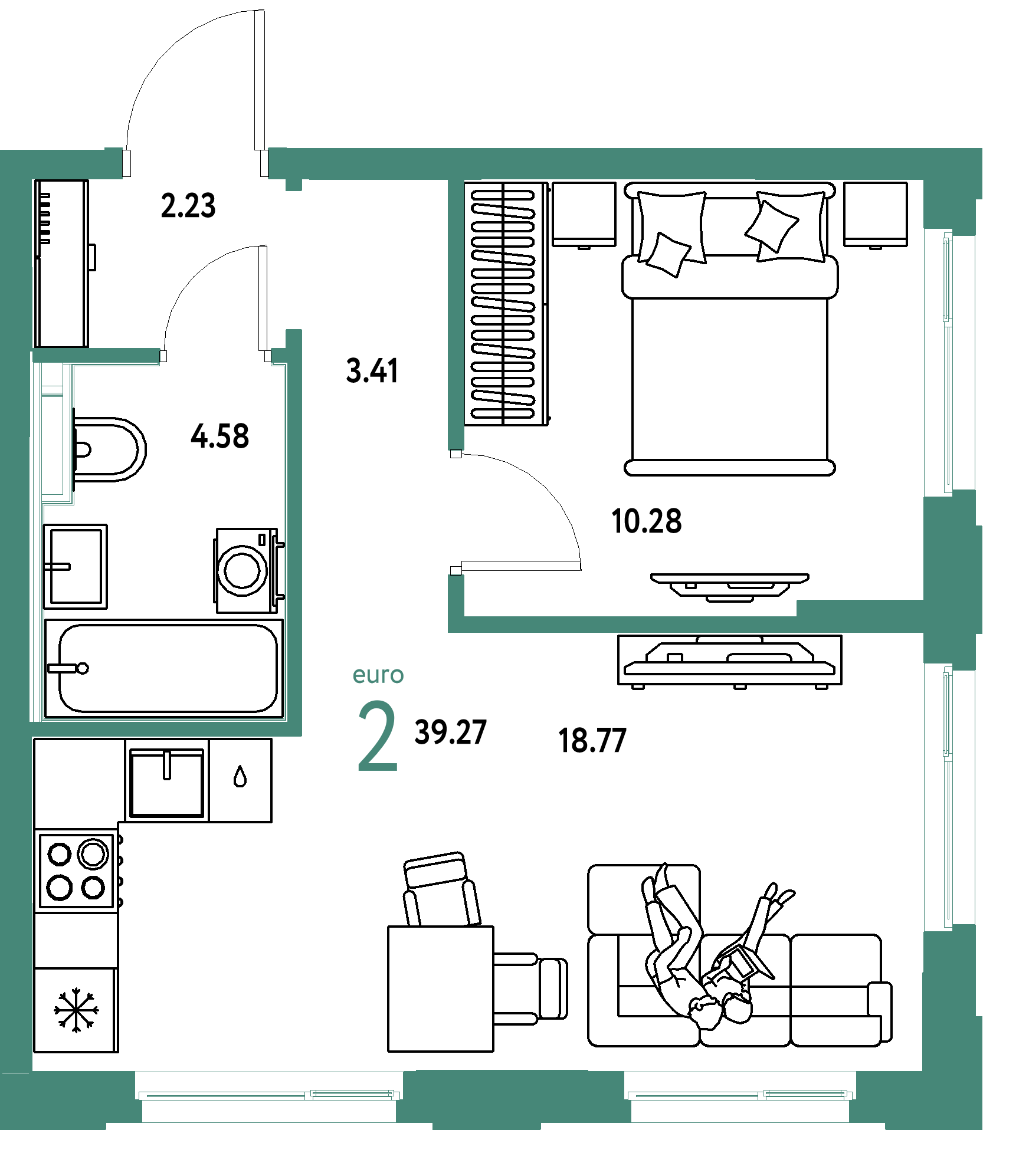 ЖК "Сердце Сибири"-2-комнатная 39.27 м²