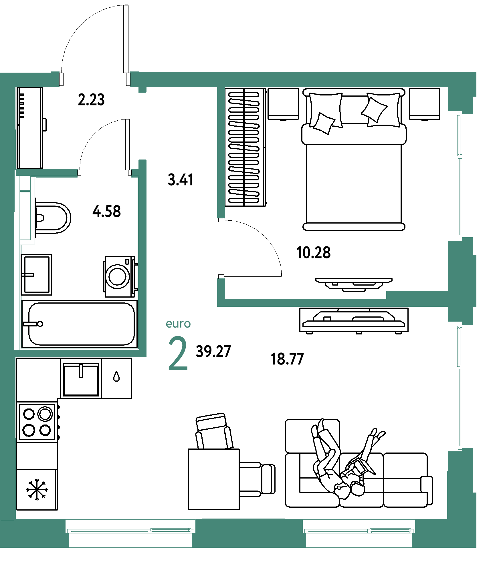 ЖК "Сердце Сибири"-2-комнатная 39.27 м²