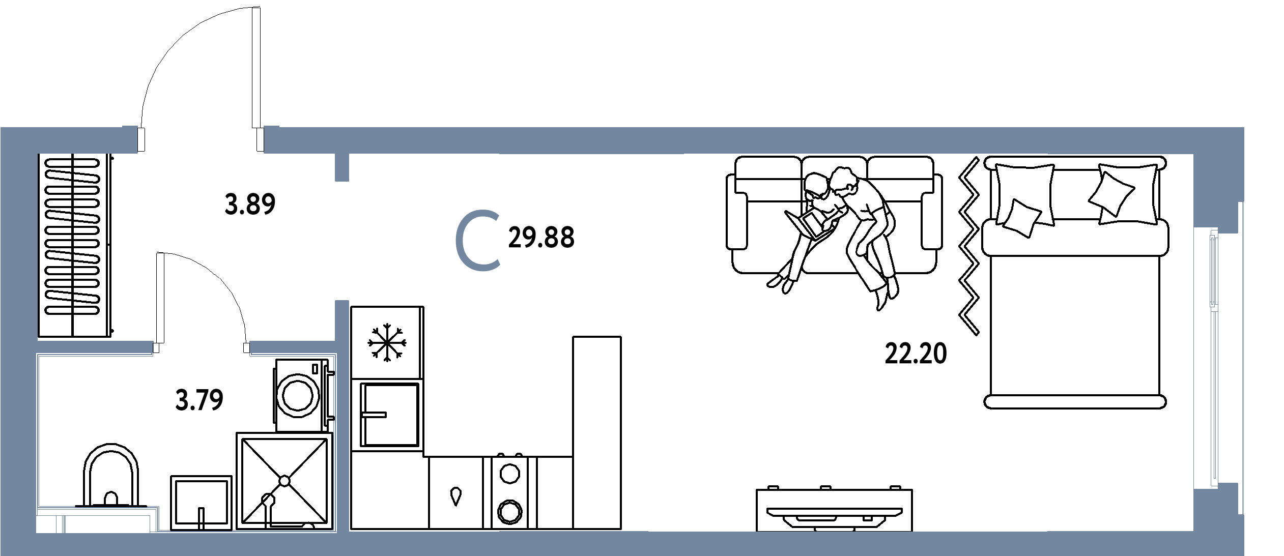 ЖК "Сердце Сибири"-Студия 29.88 м²