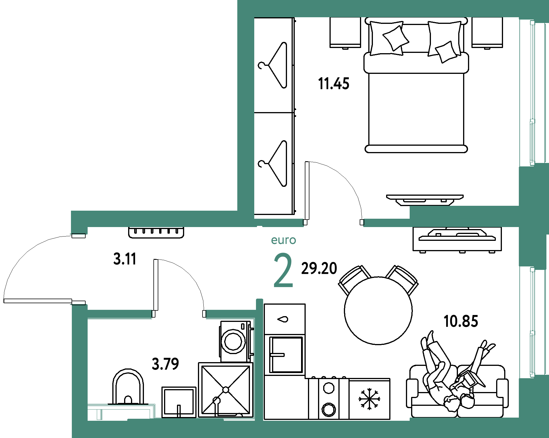 ЖК "Сибирский сад"-2-комнатная 29.2 м²