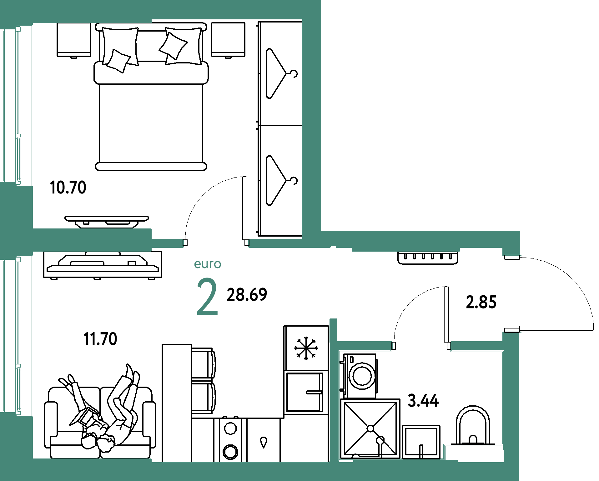 ЖК "Сибирский сад"-2-комнатная 28.69 м²