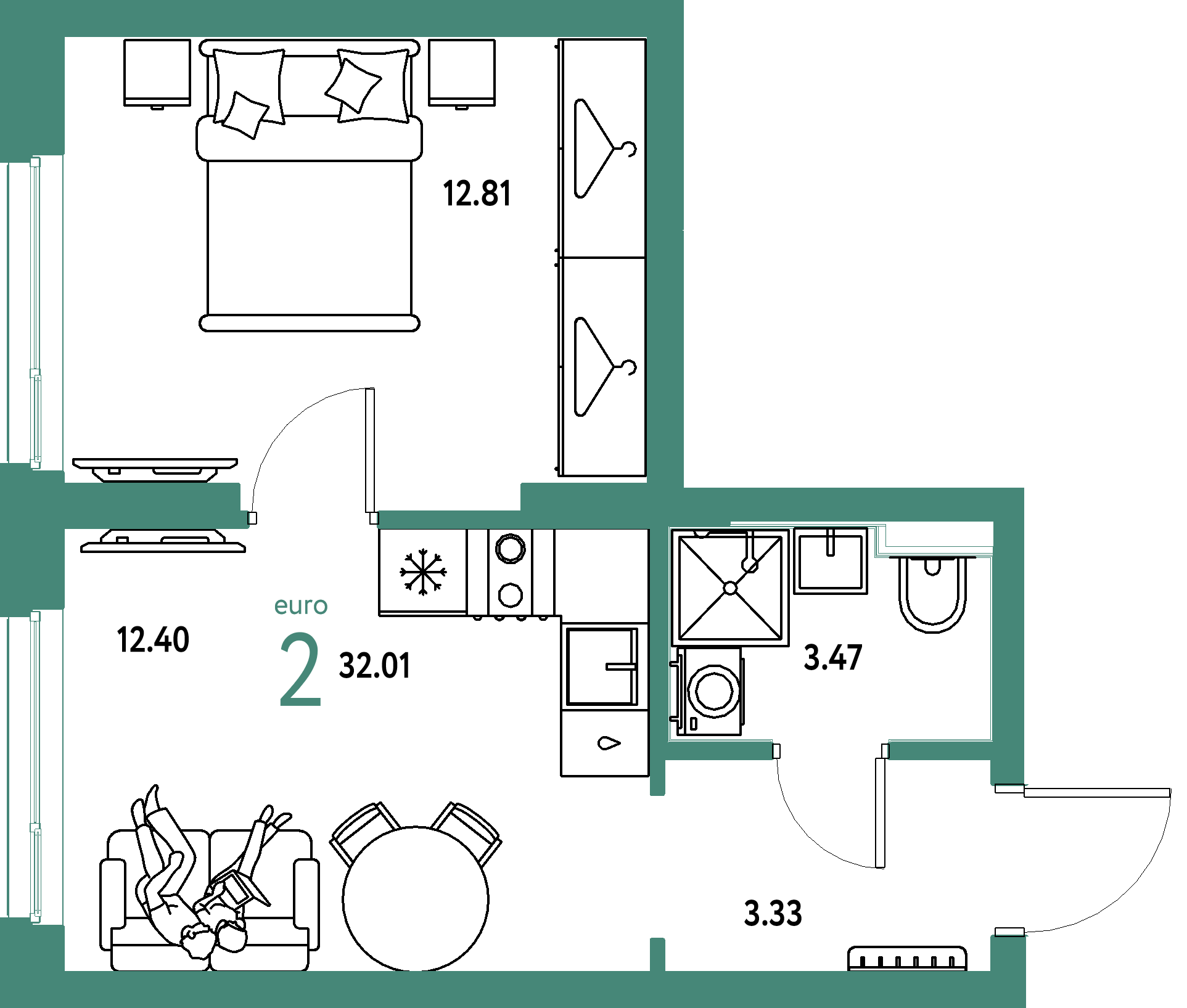 ЖК "Сибирский сад"-2-комнатная 32.01 м²
