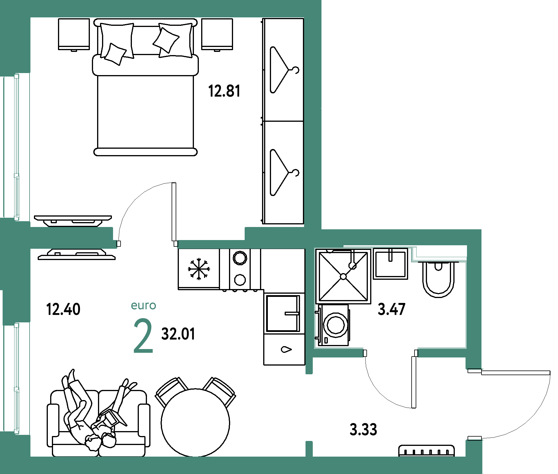 ЖК "Сибирский сад"-2-комнатная 32.01 м²