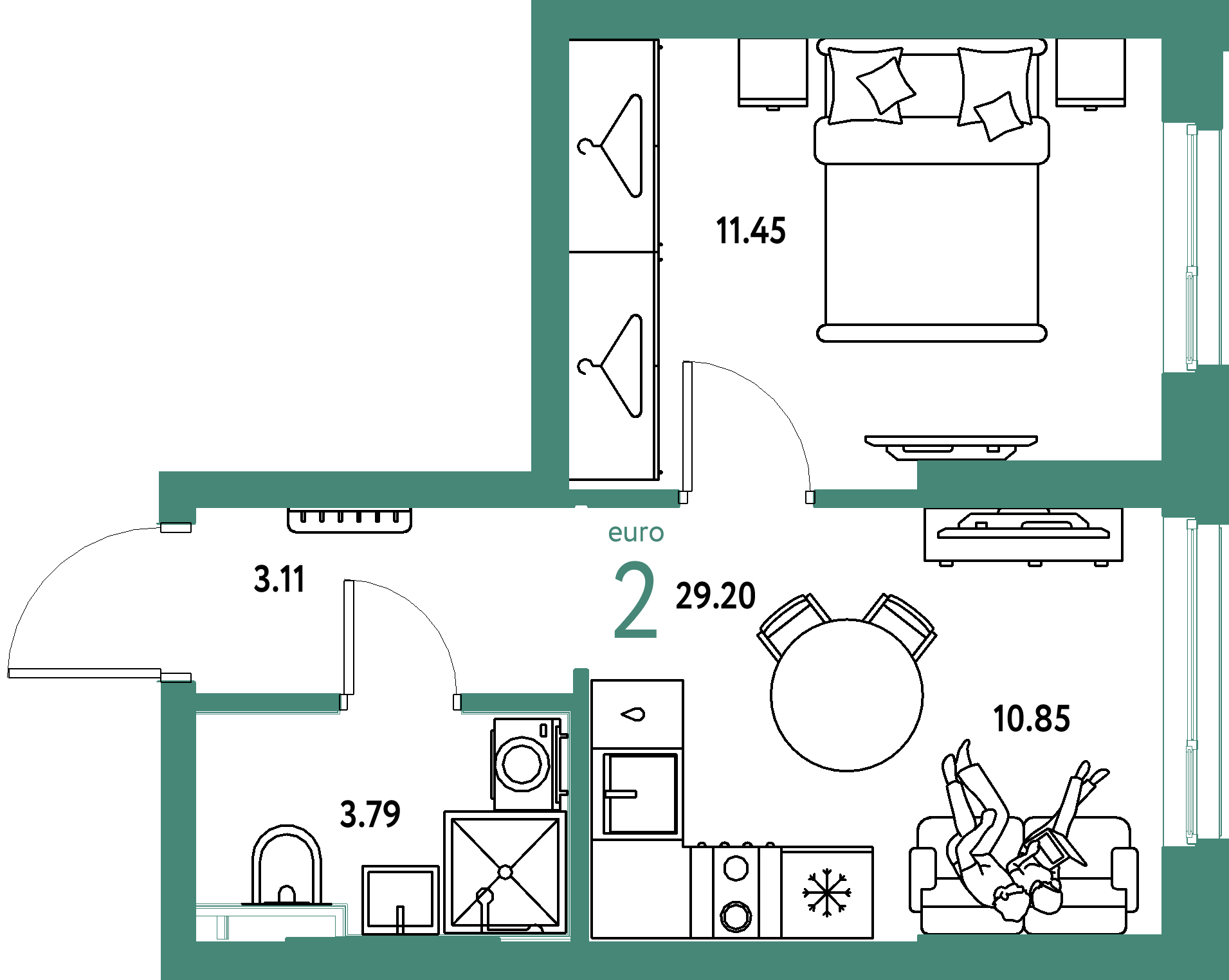 ЖК "Сибирский сад"-2-комнатная 29.2 м²