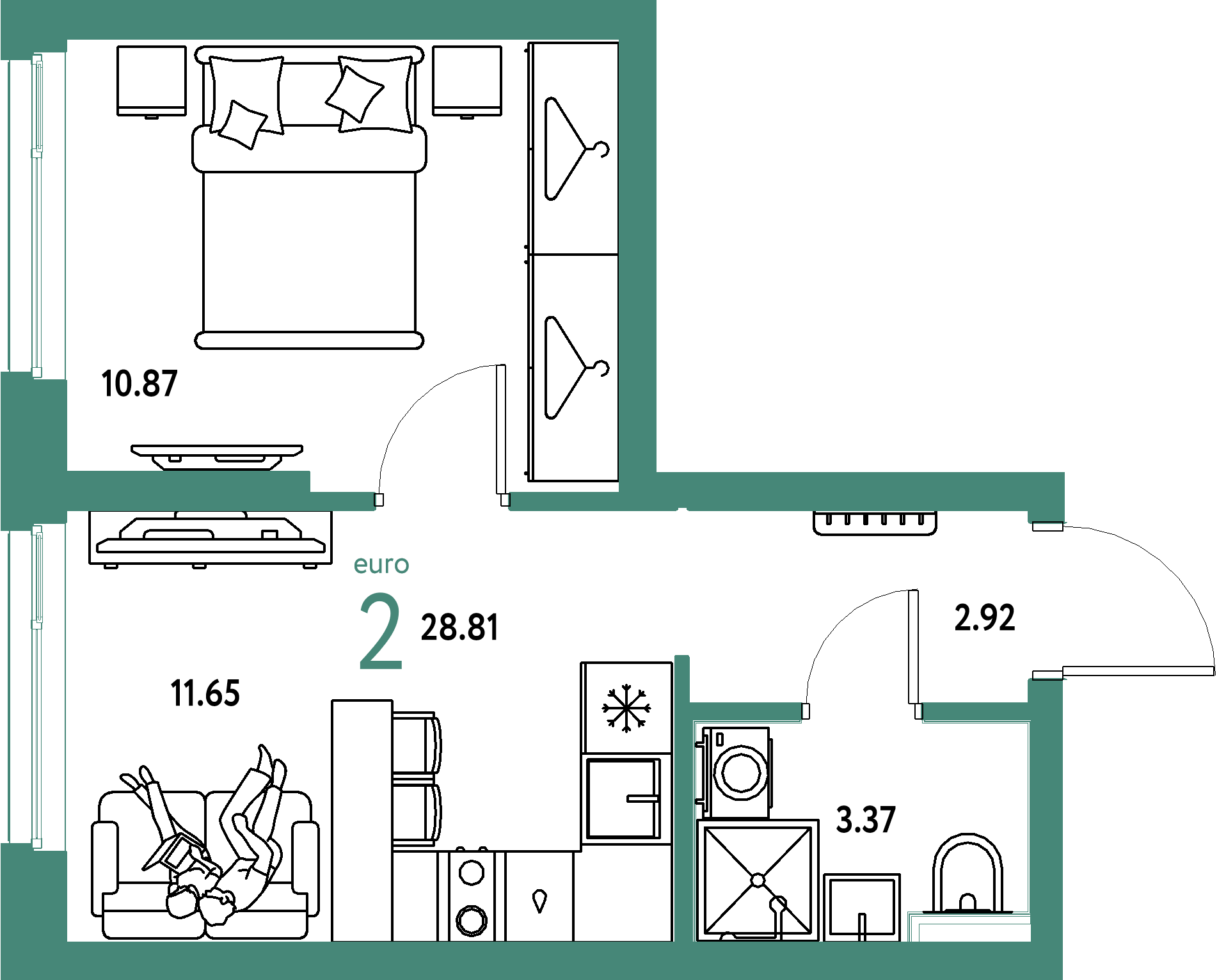 ЖК "Сибирский сад"-2-комнатная 28.81 м²