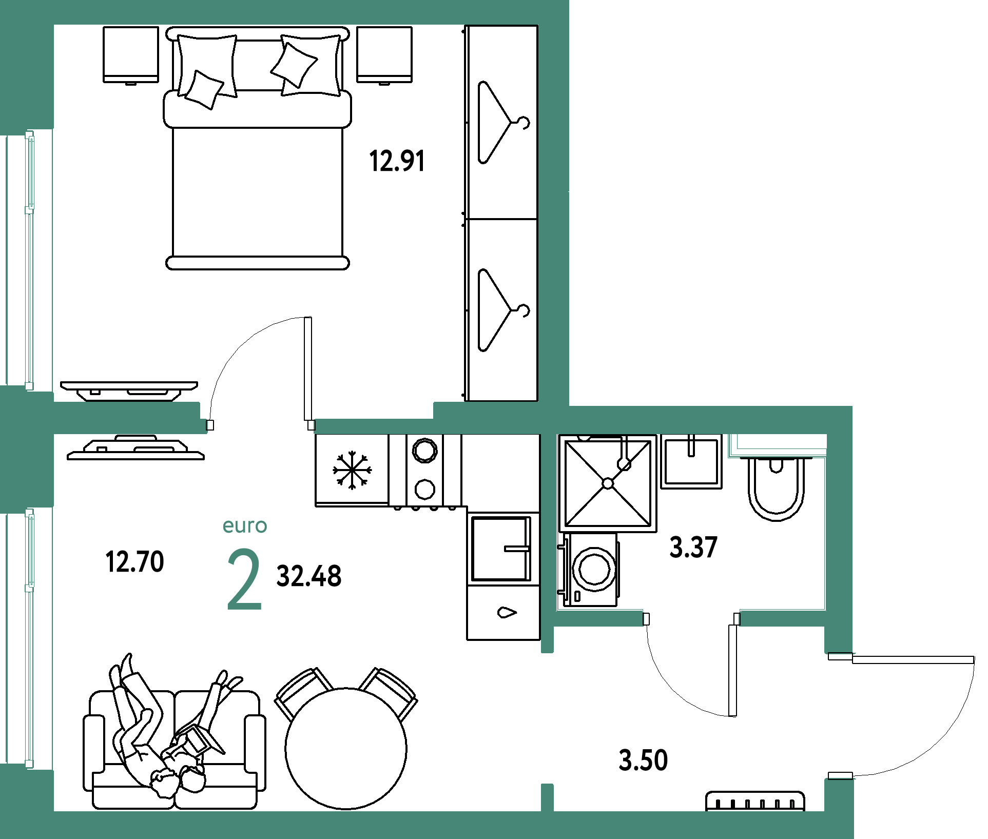 ЖК "Сибирский сад"-2-комнатная 32.48 м²