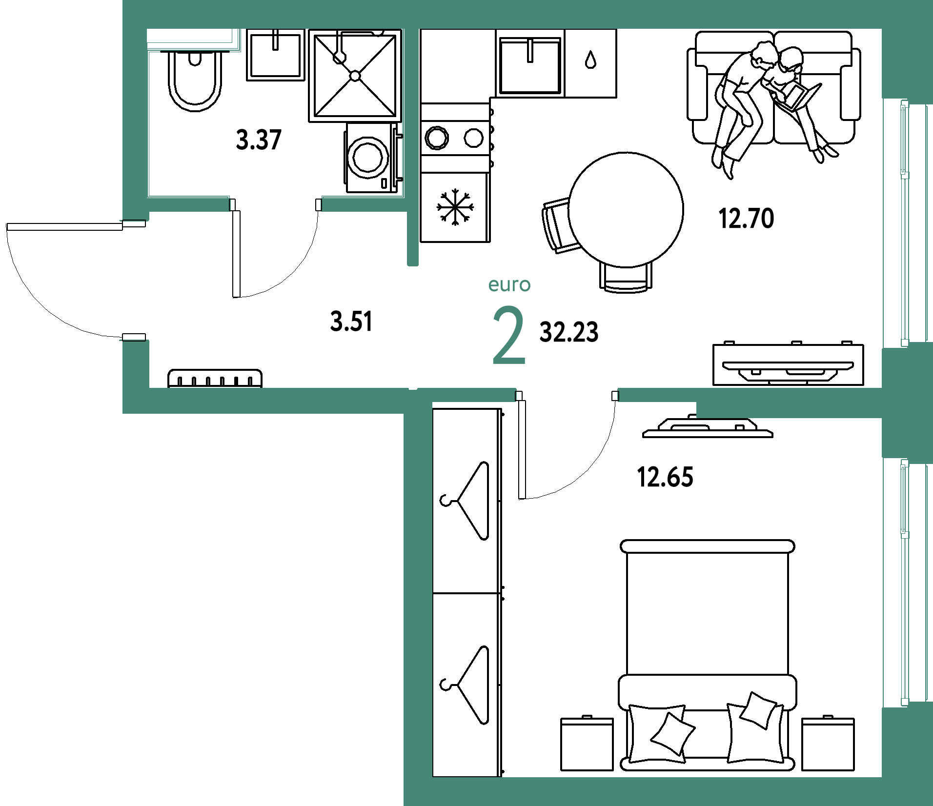 ЖК "Сибирский сад"-2-комнатная 32.23 м²