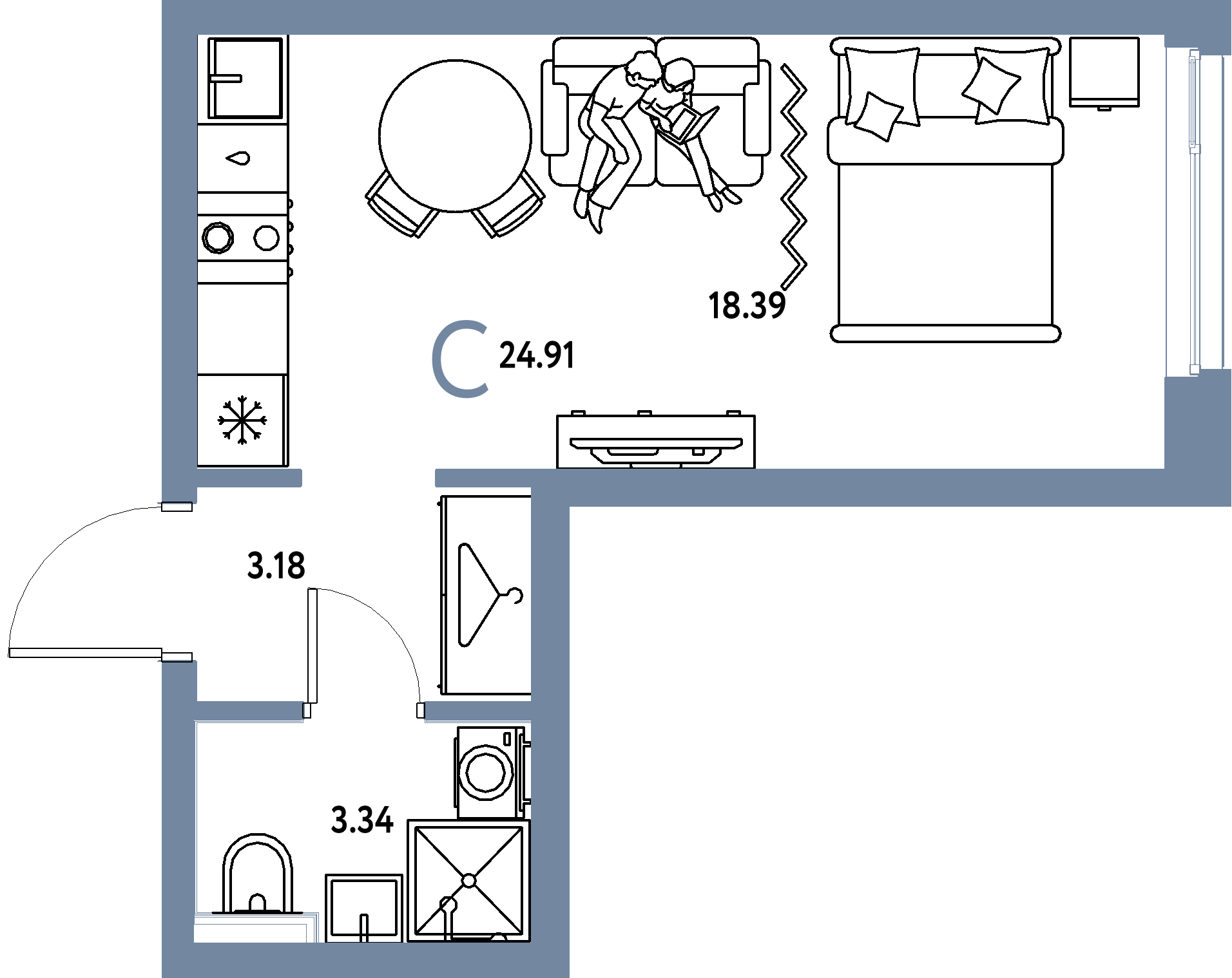 ЖК "Сибирский сад"-Студия 24.91 м²