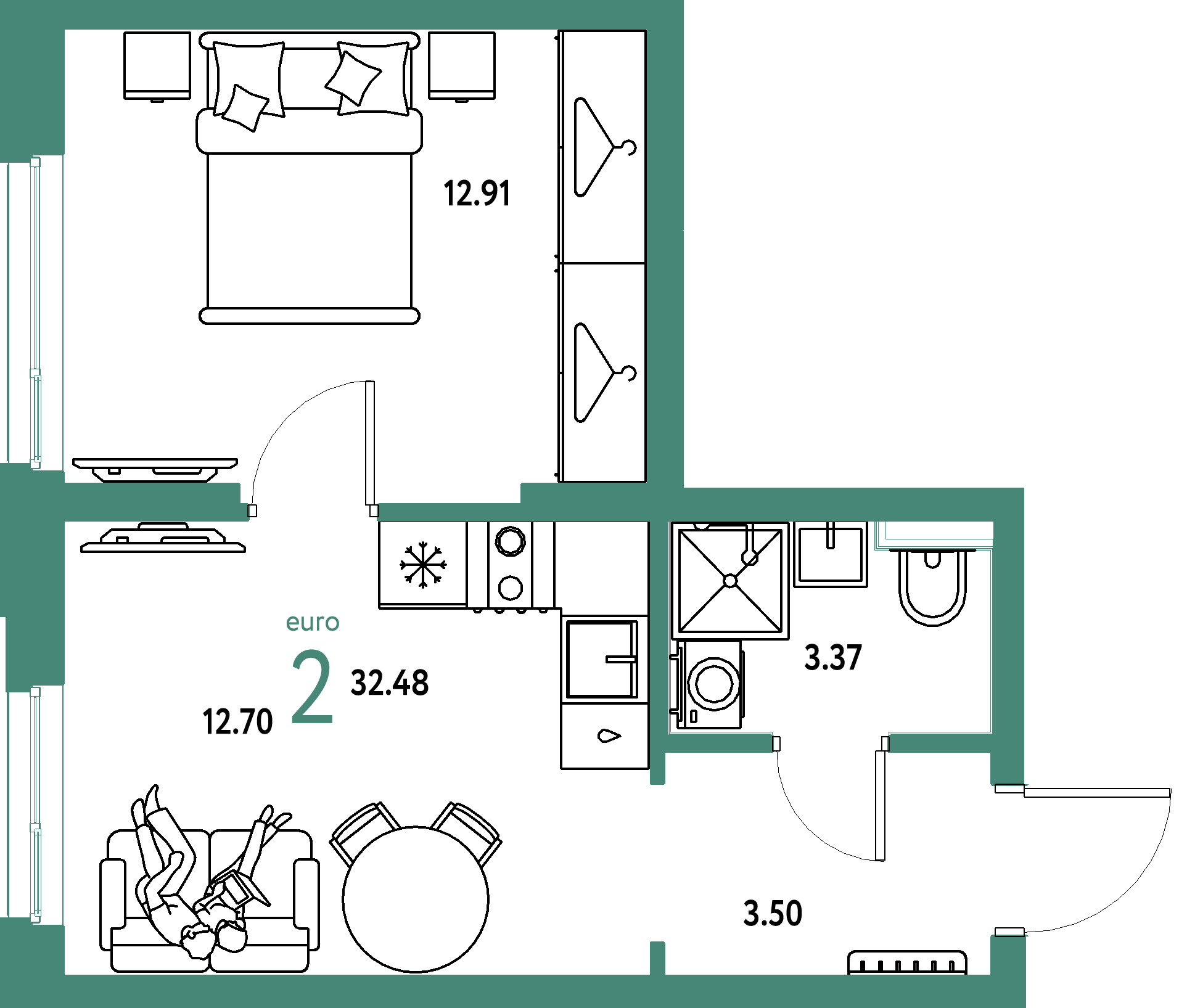 ЖК "Сибирский сад"-2-комнатная 32.48 м²