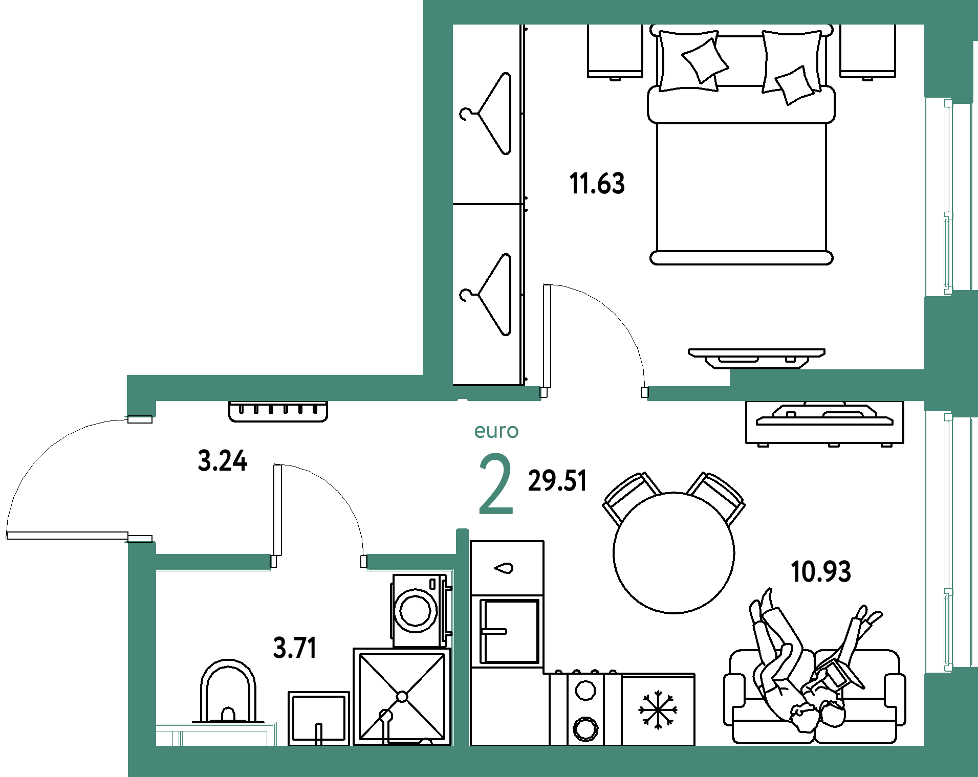 ЖК "Сибирский сад"-2-комнатная 29.51 м²