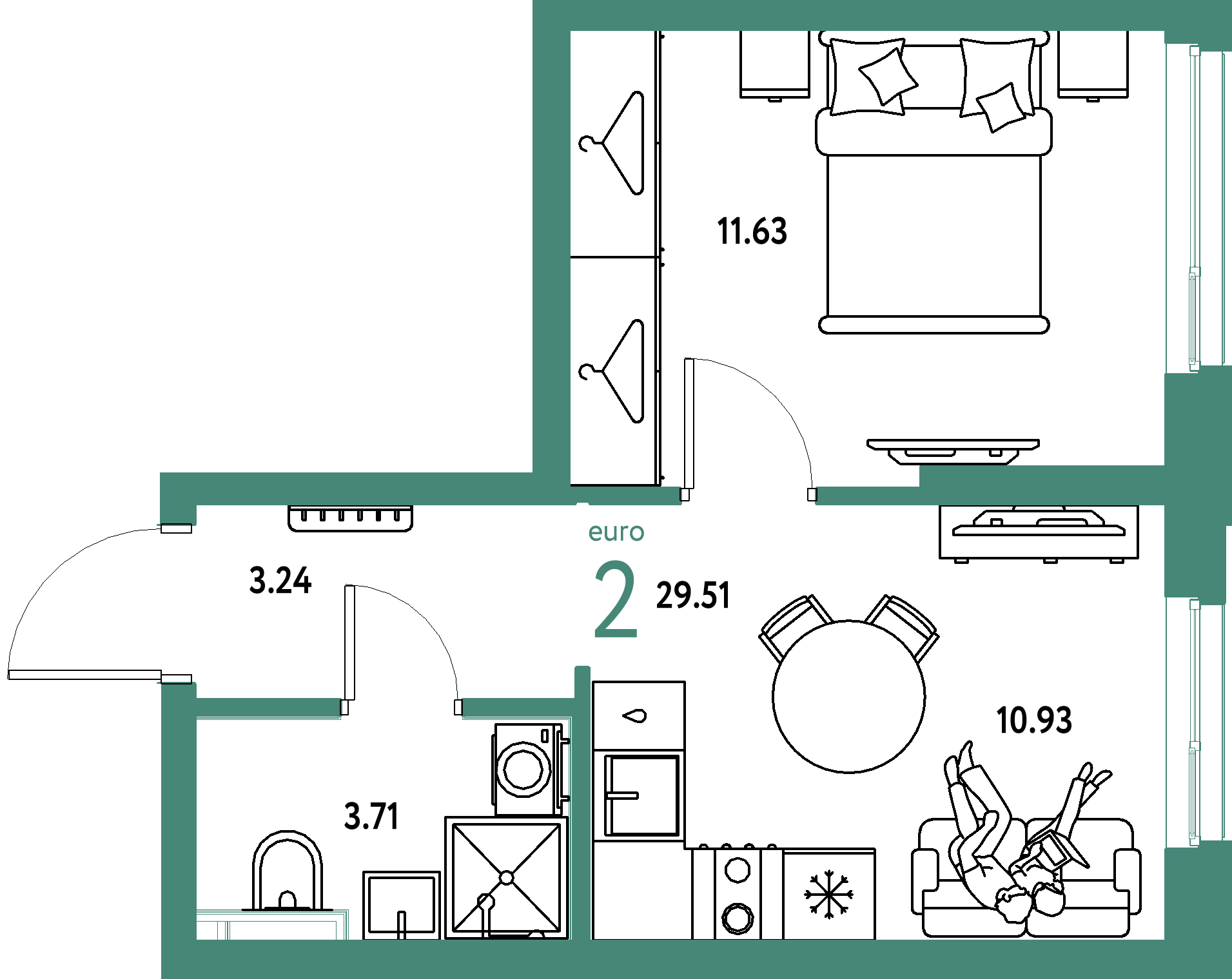 ЖК "Сибирский сад"-2-комнатная 29.51 м²