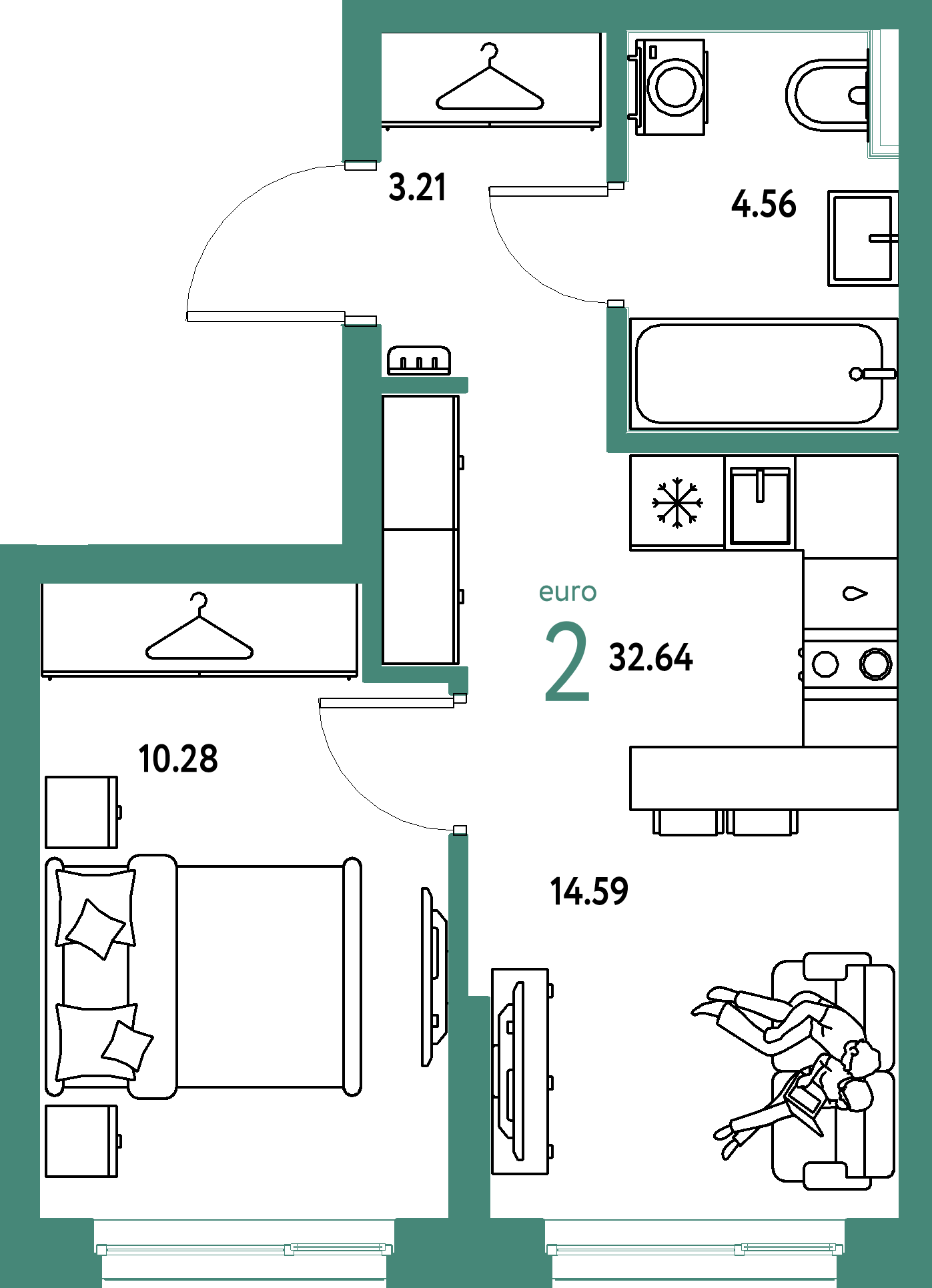 ЖК "Сибирский сад"-2-комнатная 32.64 м²