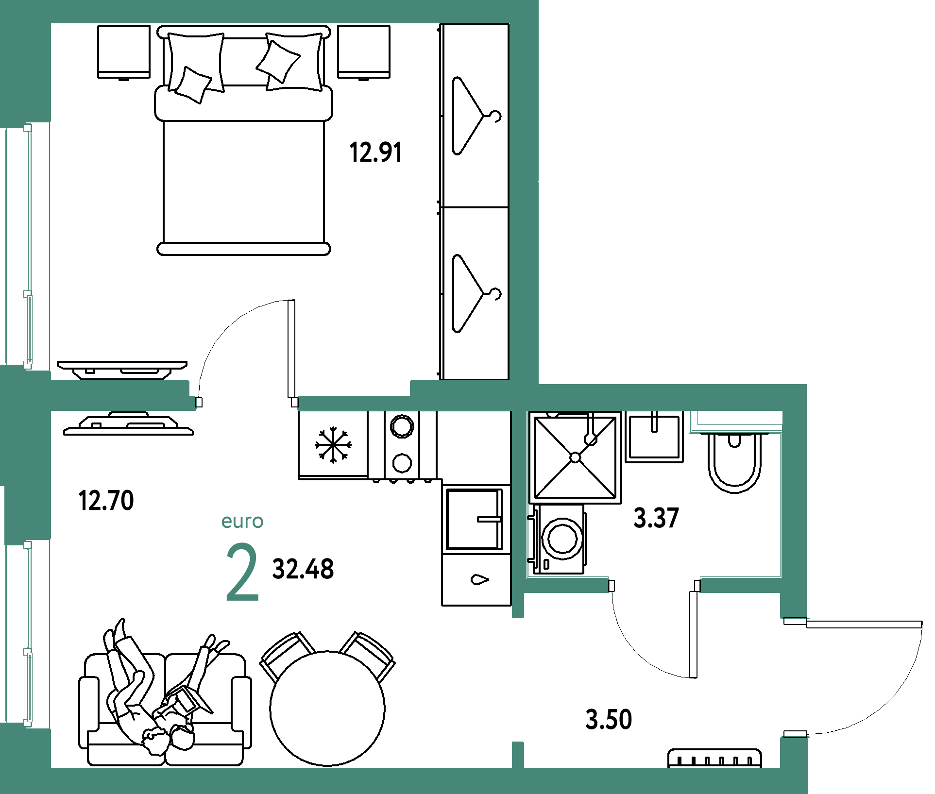 ЖК "Сибирский сад"-2-комнатная 32.48 м²