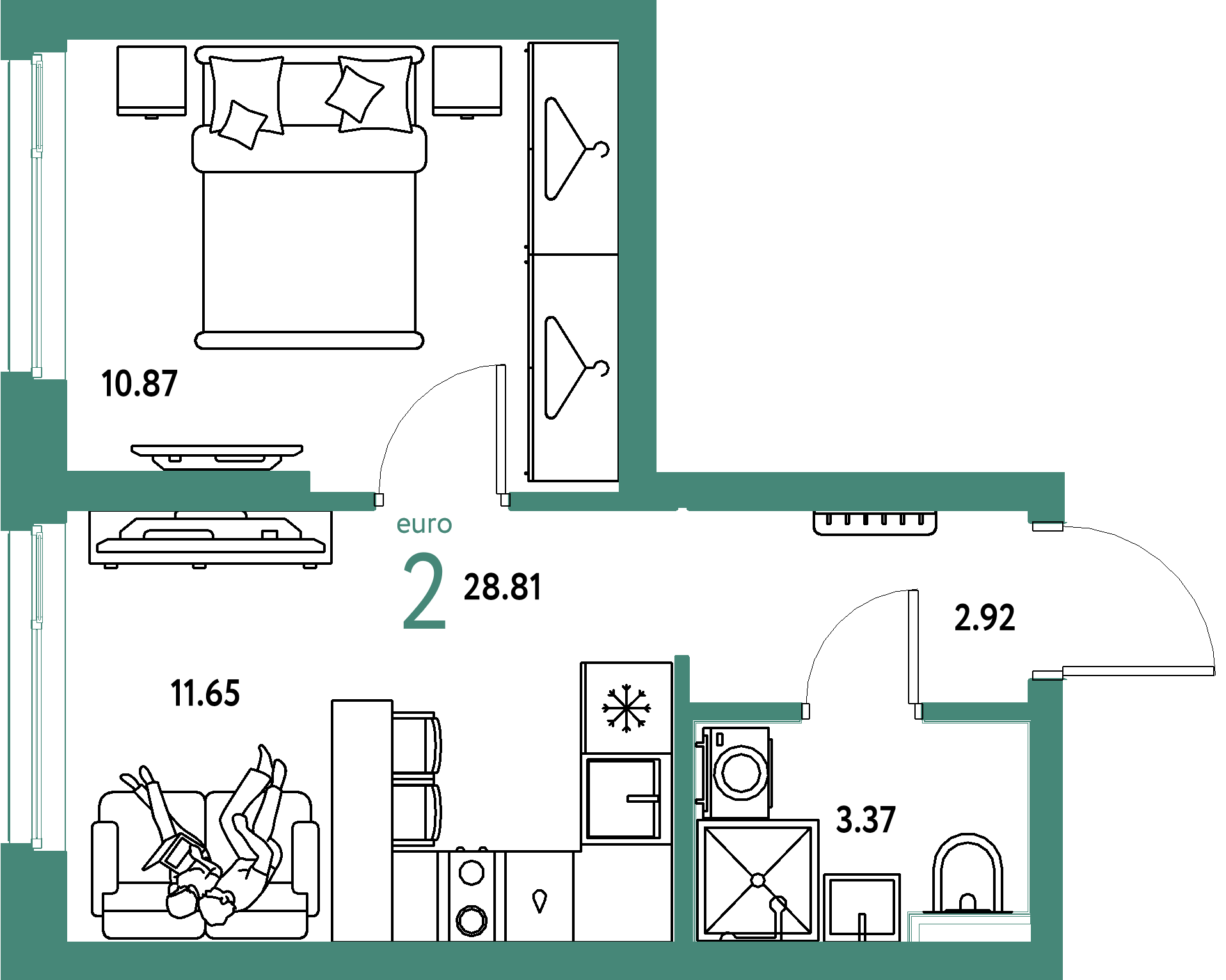 ЖК "Сибирский сад"-2-комнатная 28.81 м²