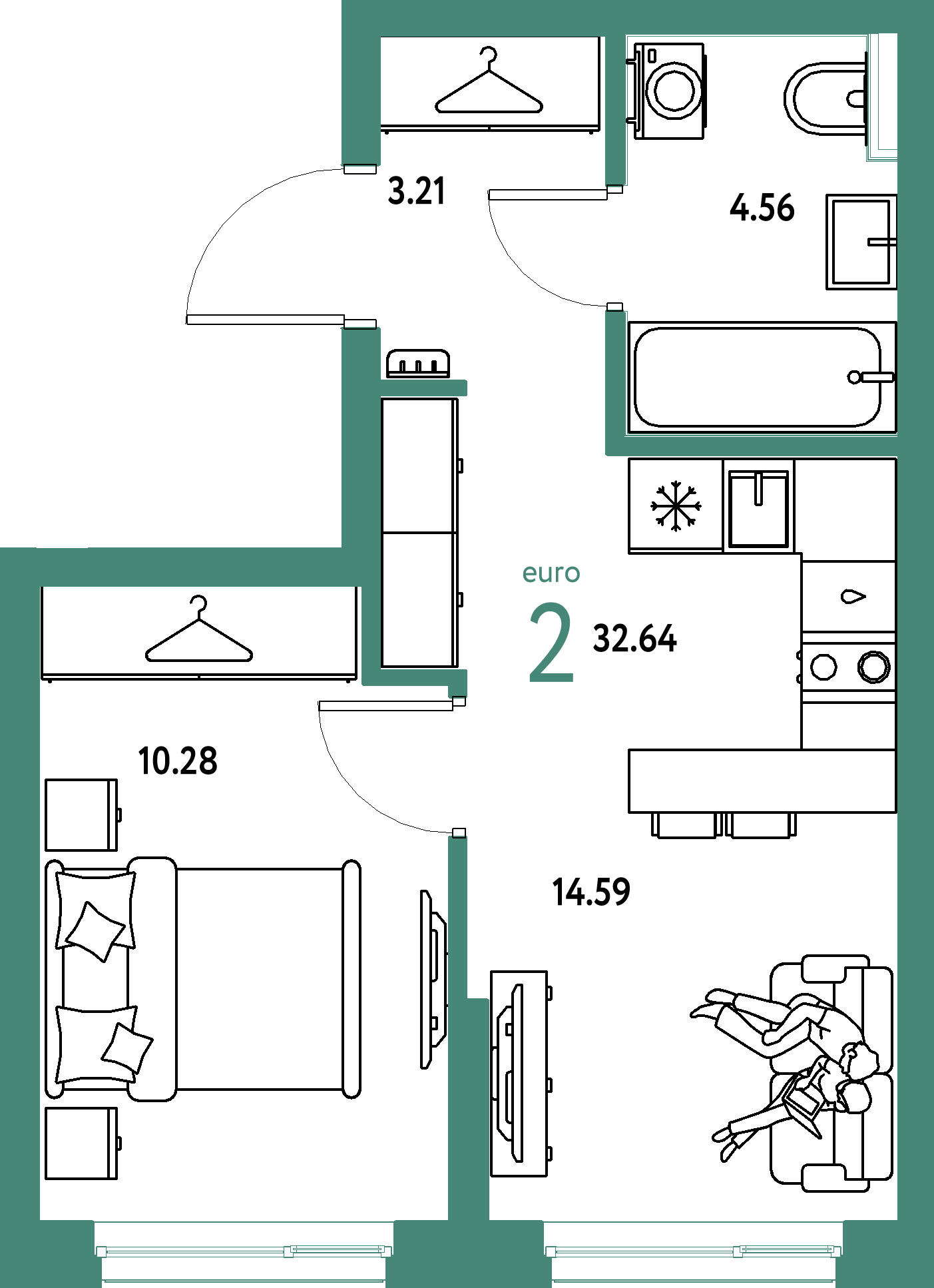 ЖК "Сибирский сад"-2-комнатная 32.64 м²