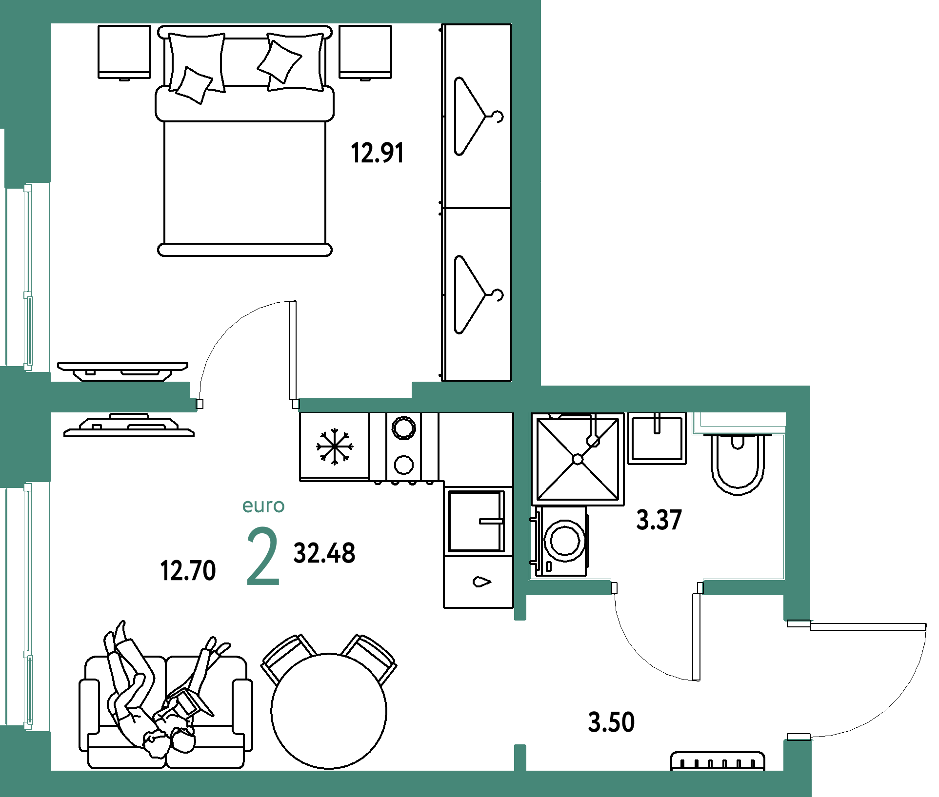 ЖК "Сибирский сад"-2-комнатная 32.48 м²