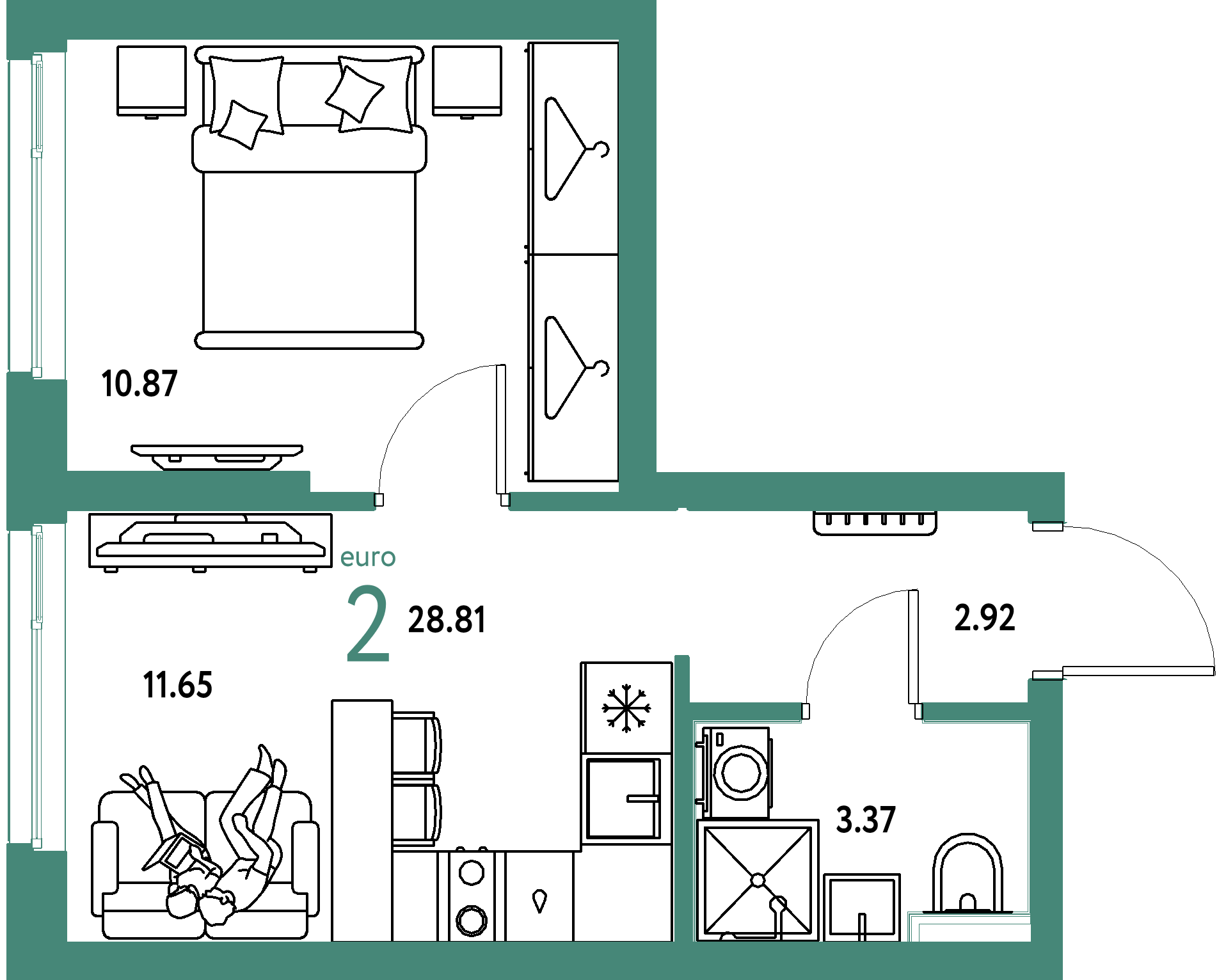 ЖК "Сибирский сад"-2-комнатная 28.81 м²
