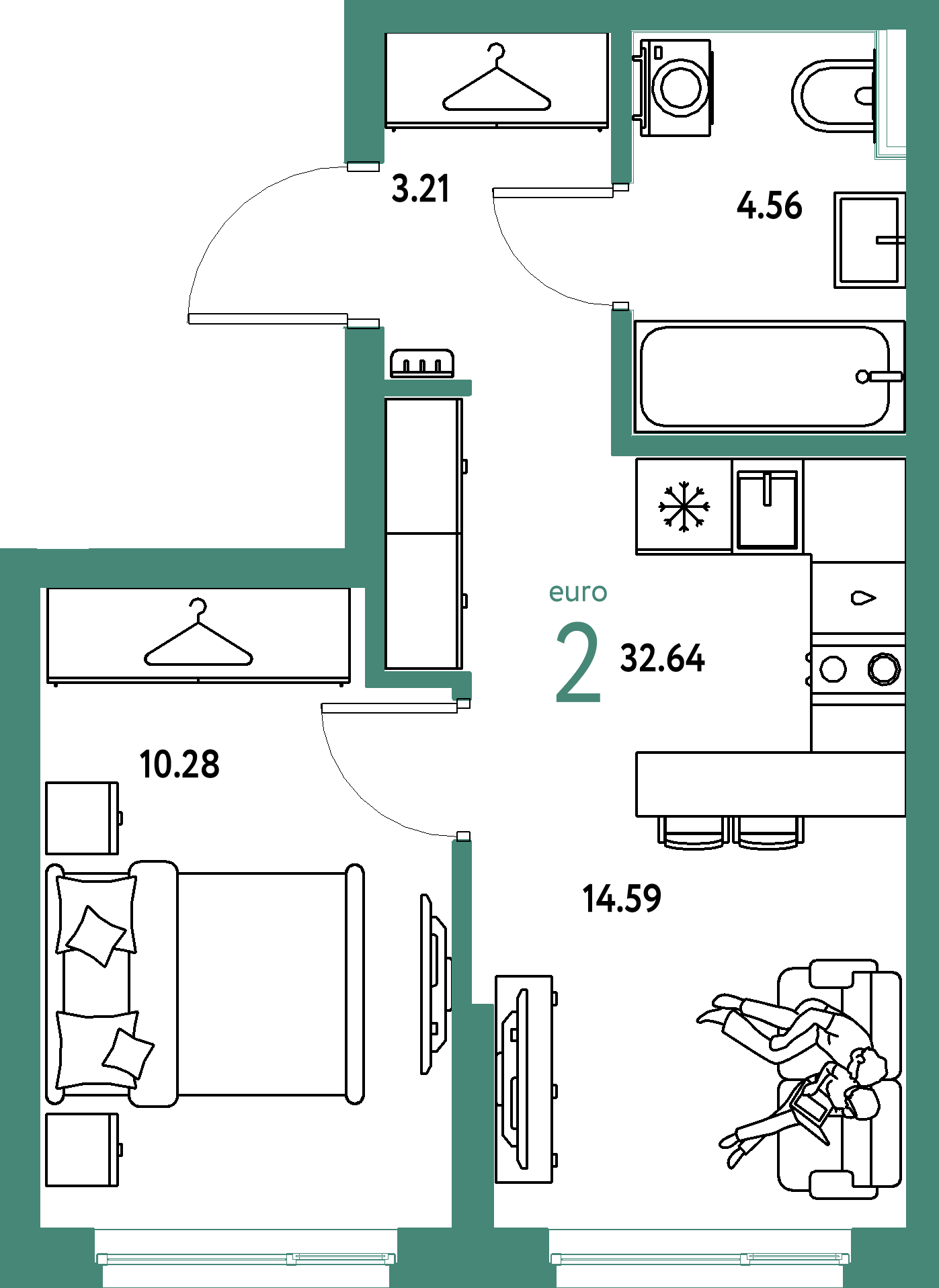 ЖК "Сибирский сад"-2-комнатная 32.64 м²