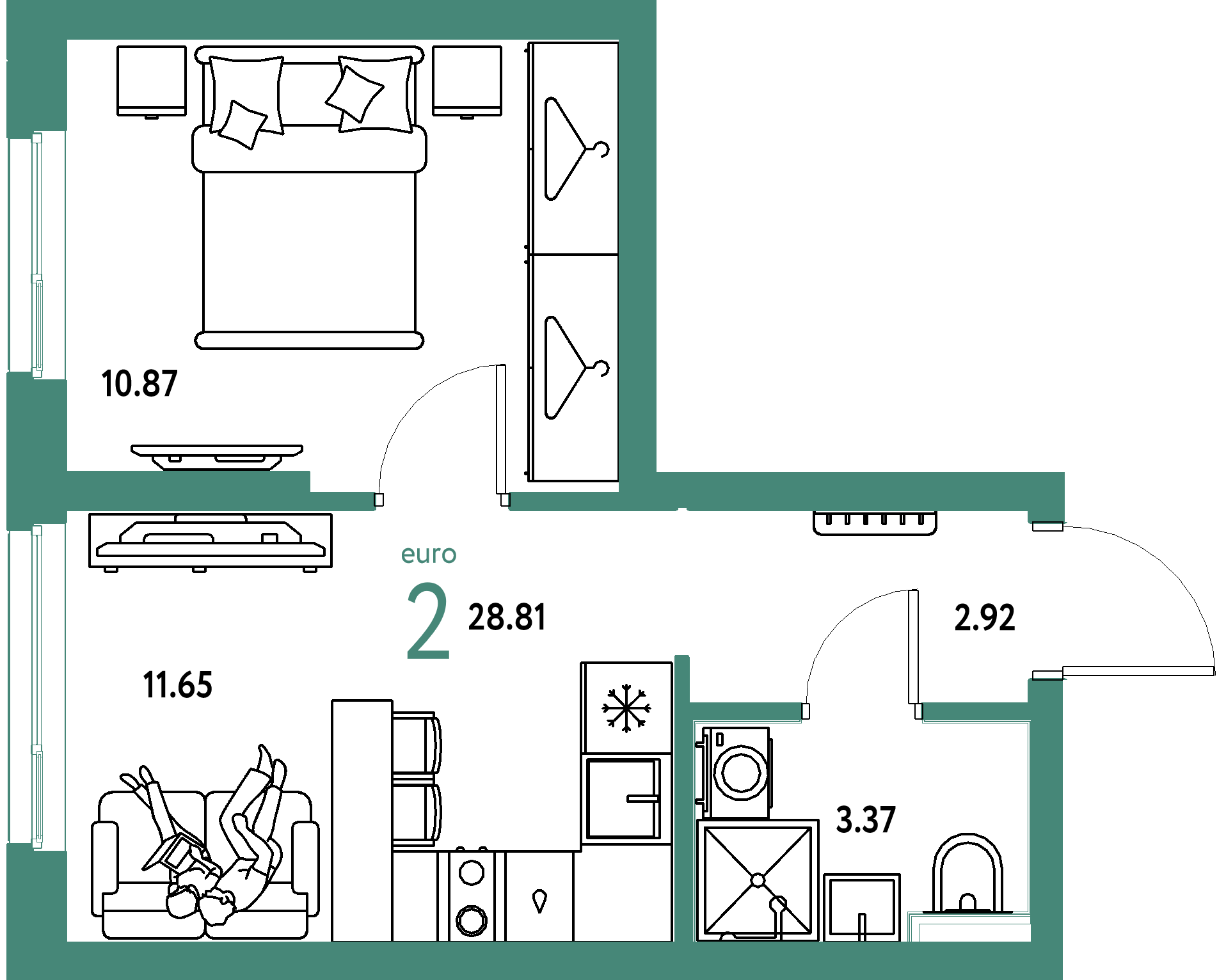 ЖК "Сибирский сад"-2-комнатная 28.81 м²