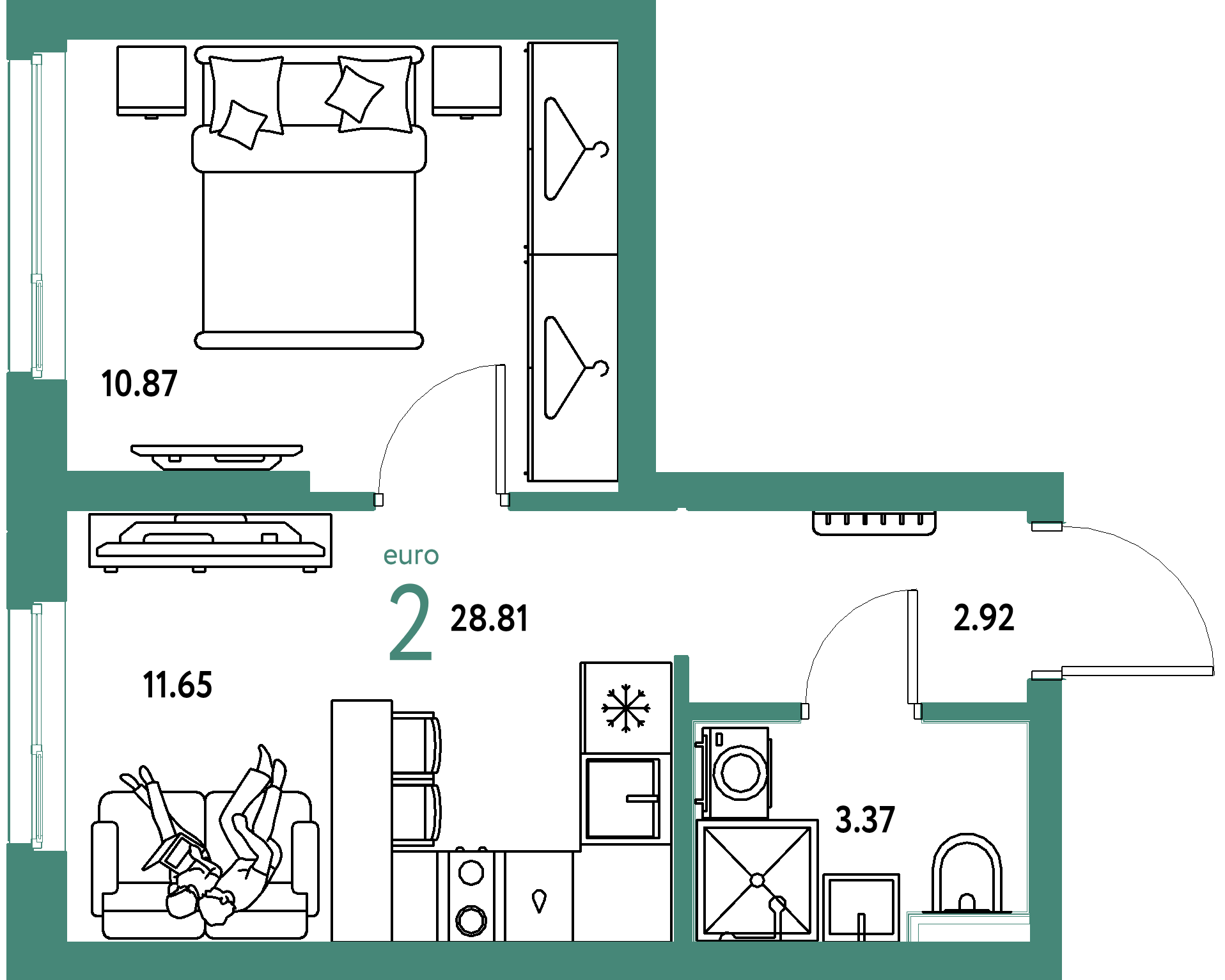 ЖК "Сибирский сад"-2-комнатная 28.81 м²