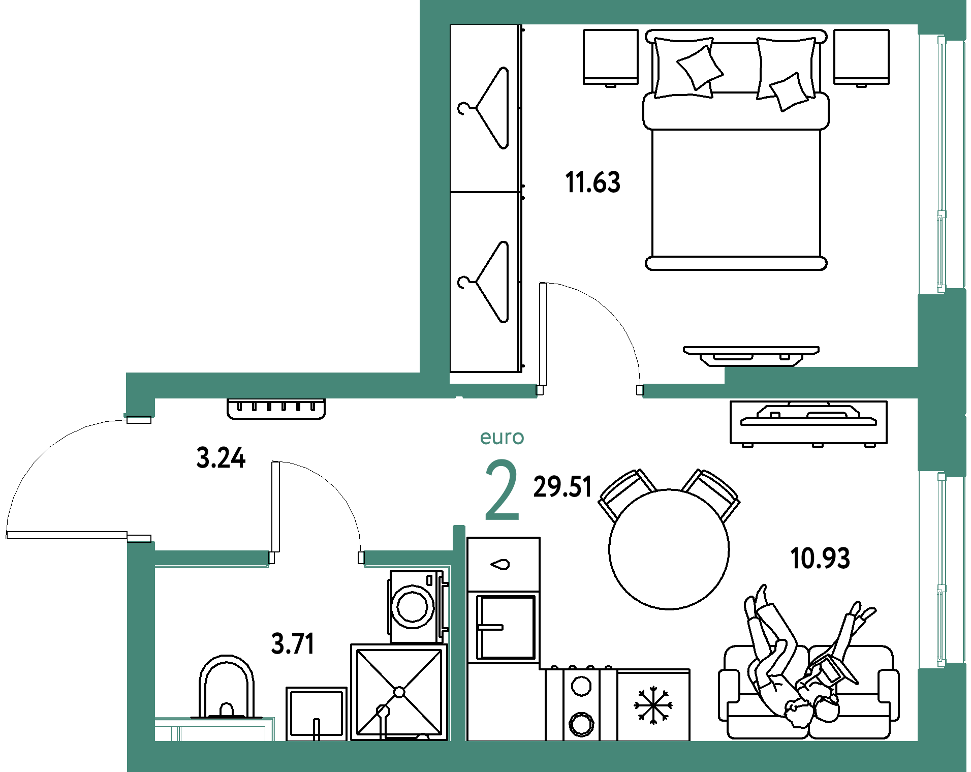ЖК "Сибирский сад"-2-комнатная 29.51 м²