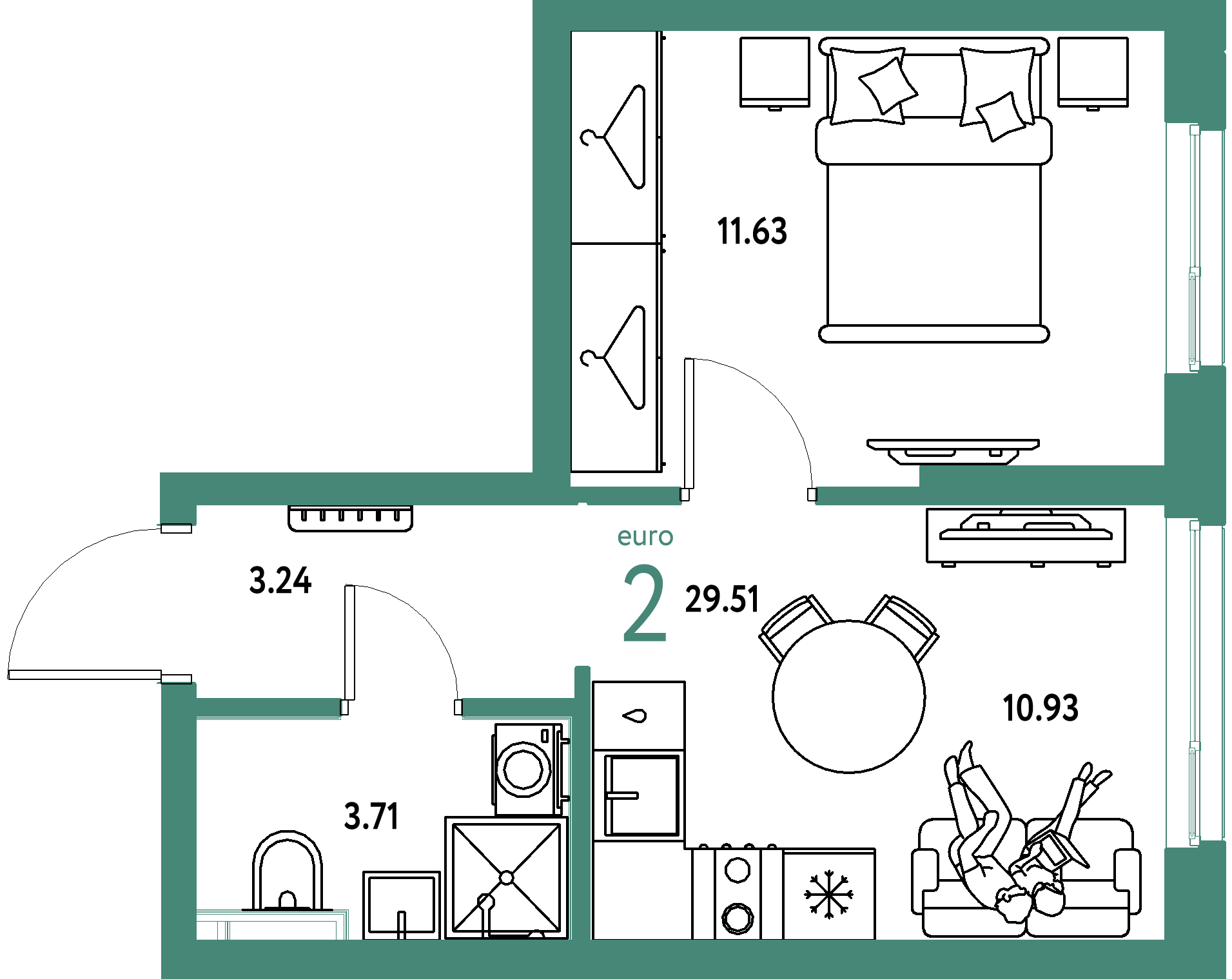 ЖК "Сибирский сад"-2-комнатная 29.51 м²