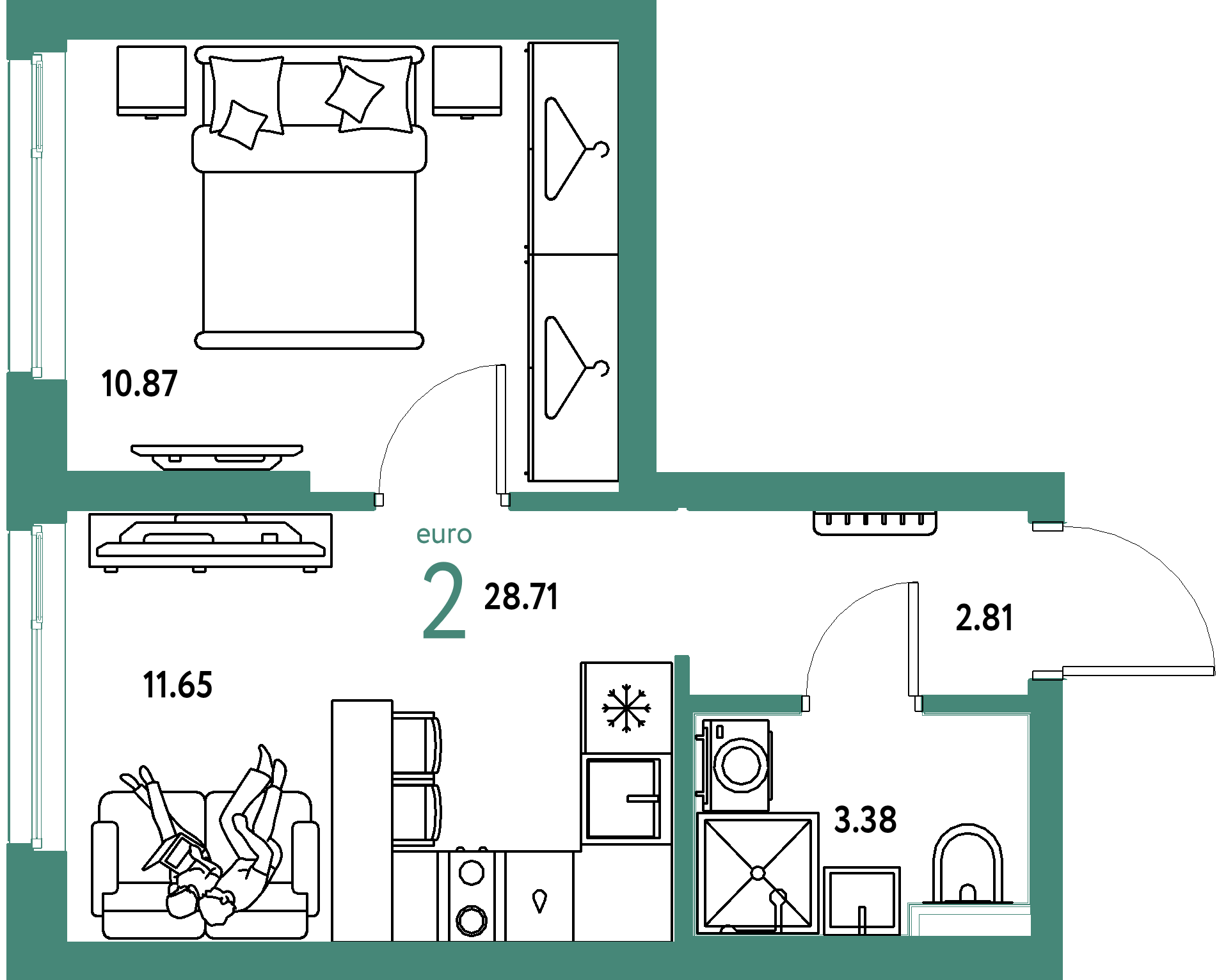 ЖК "Сибирский сад"-2-комнатная 28.71 м²