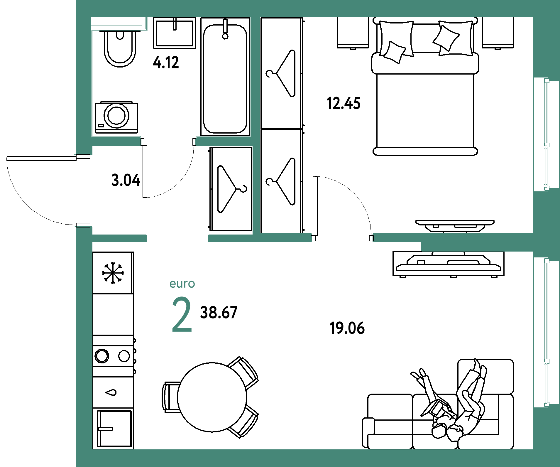 ЖК "Сибирский сад"-2-комнатная 38.67 м²