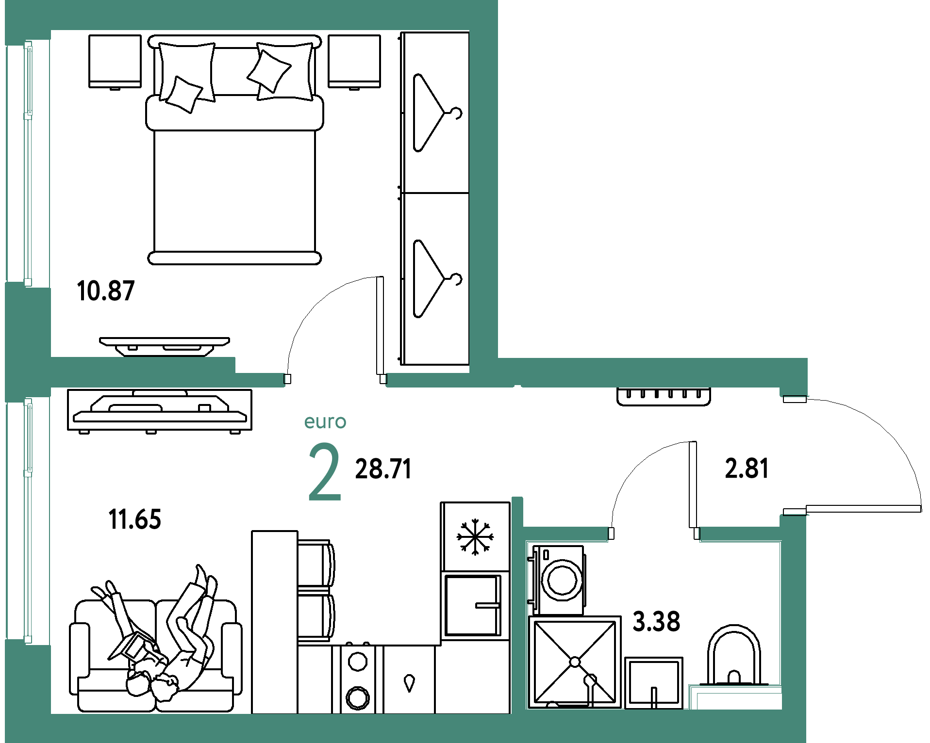 ЖК "Сибирский сад"-2-комнатная 28.71 м²