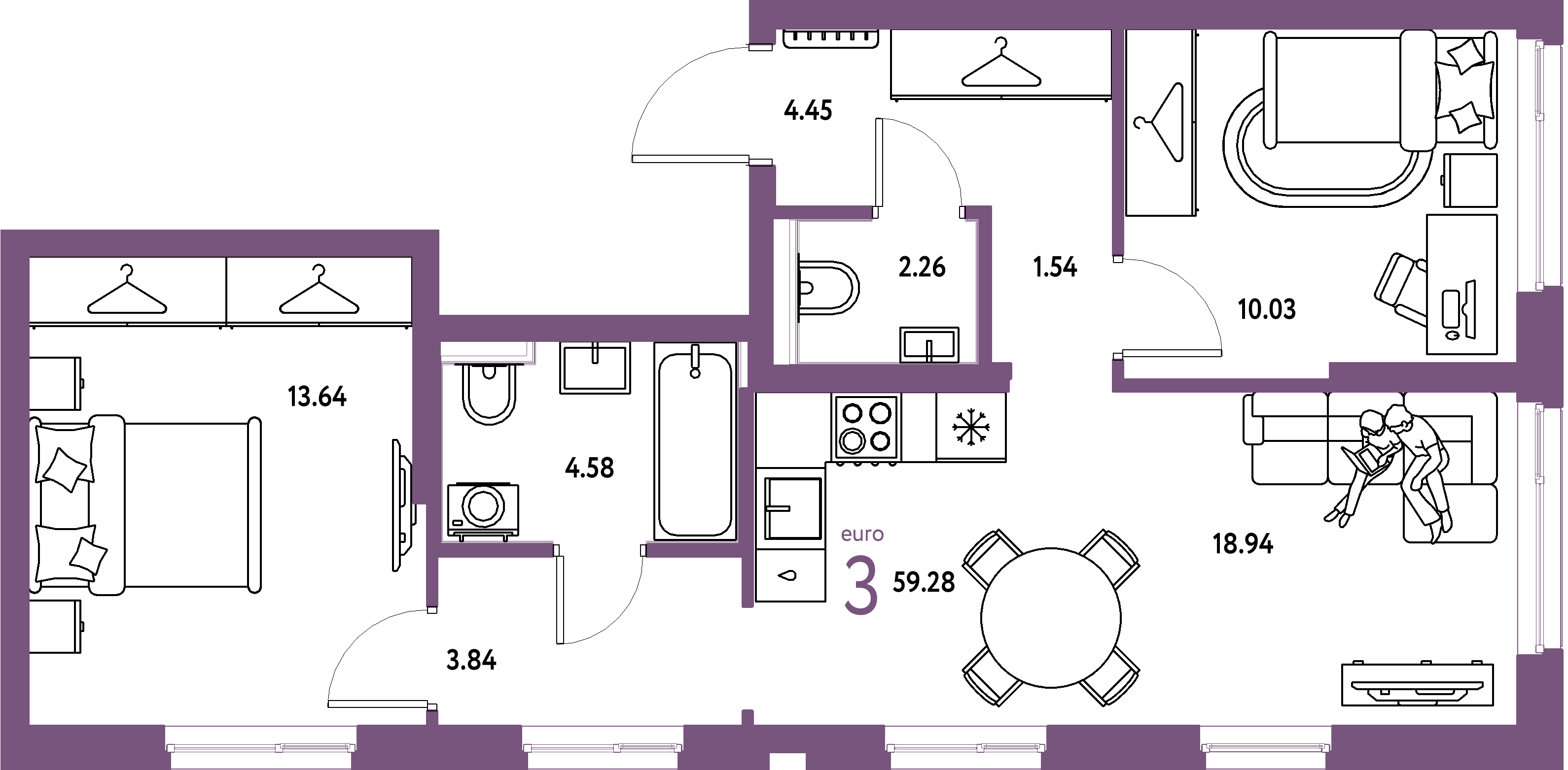 ЖК "Сибирский сад"-3-комнатная 59.28 м²
