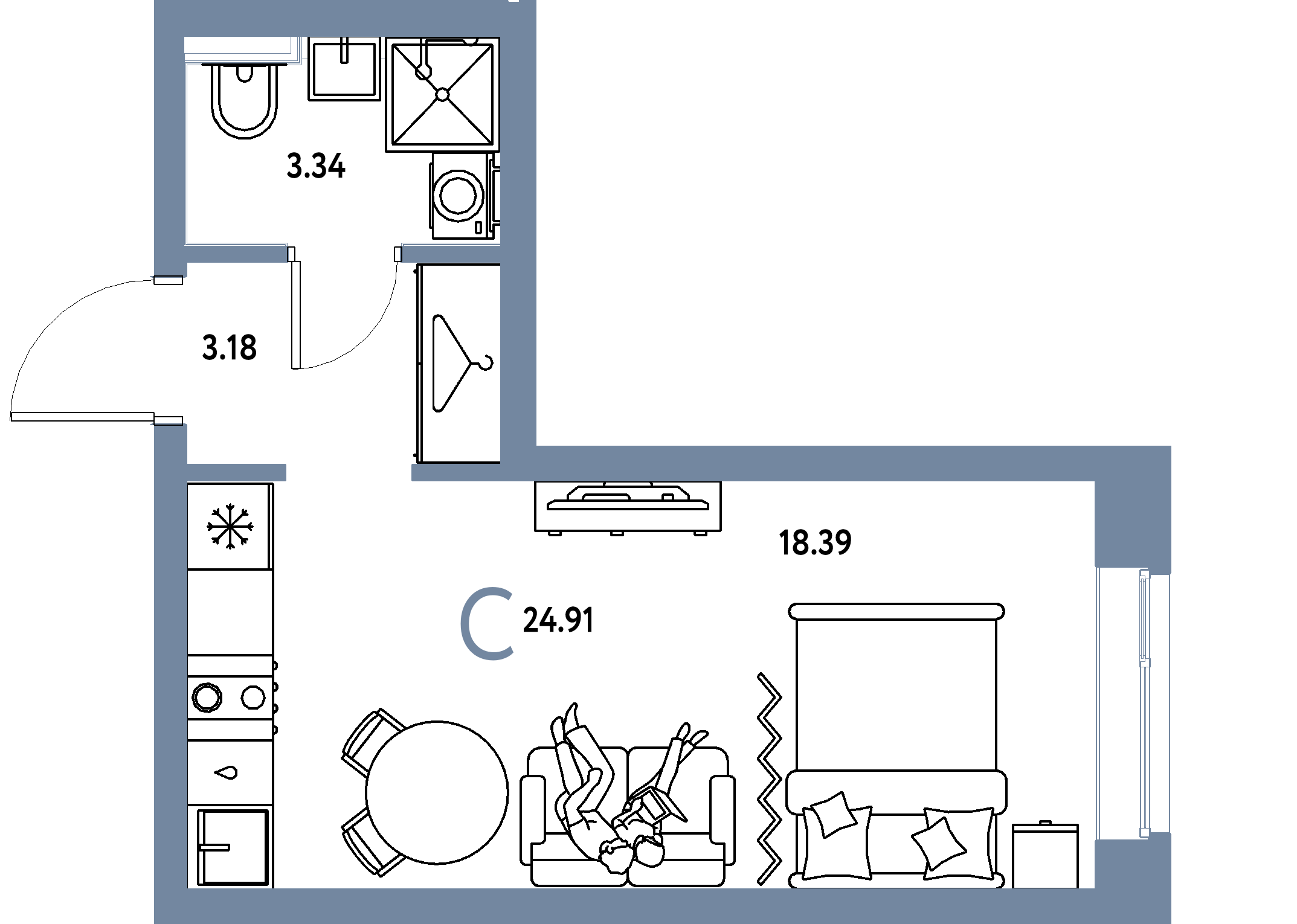 ЖК "Сибирский сад"-Студия 24.91 м²