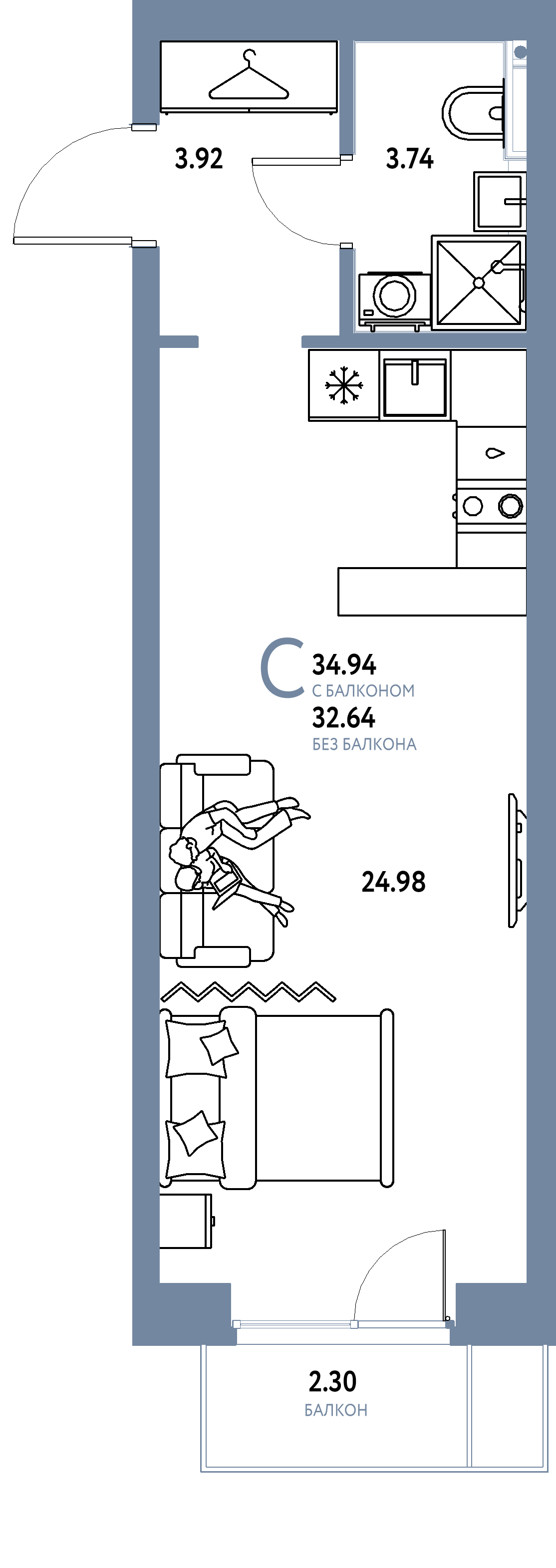 ЖК "Сибирский сад"-Студия 34.94 м²