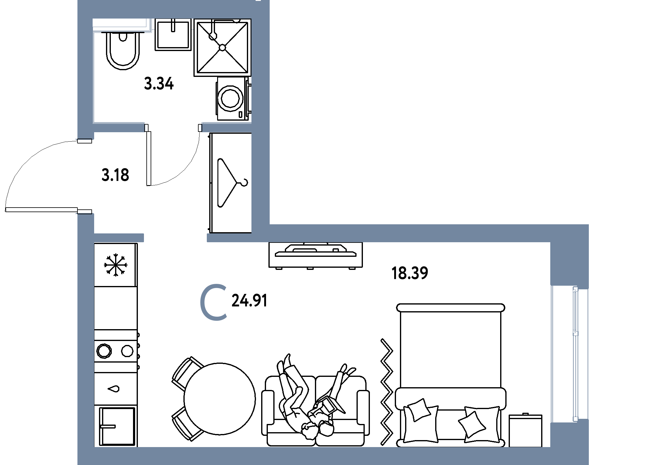 ЖК "Сибирский сад"-Студия 24.91 м²
