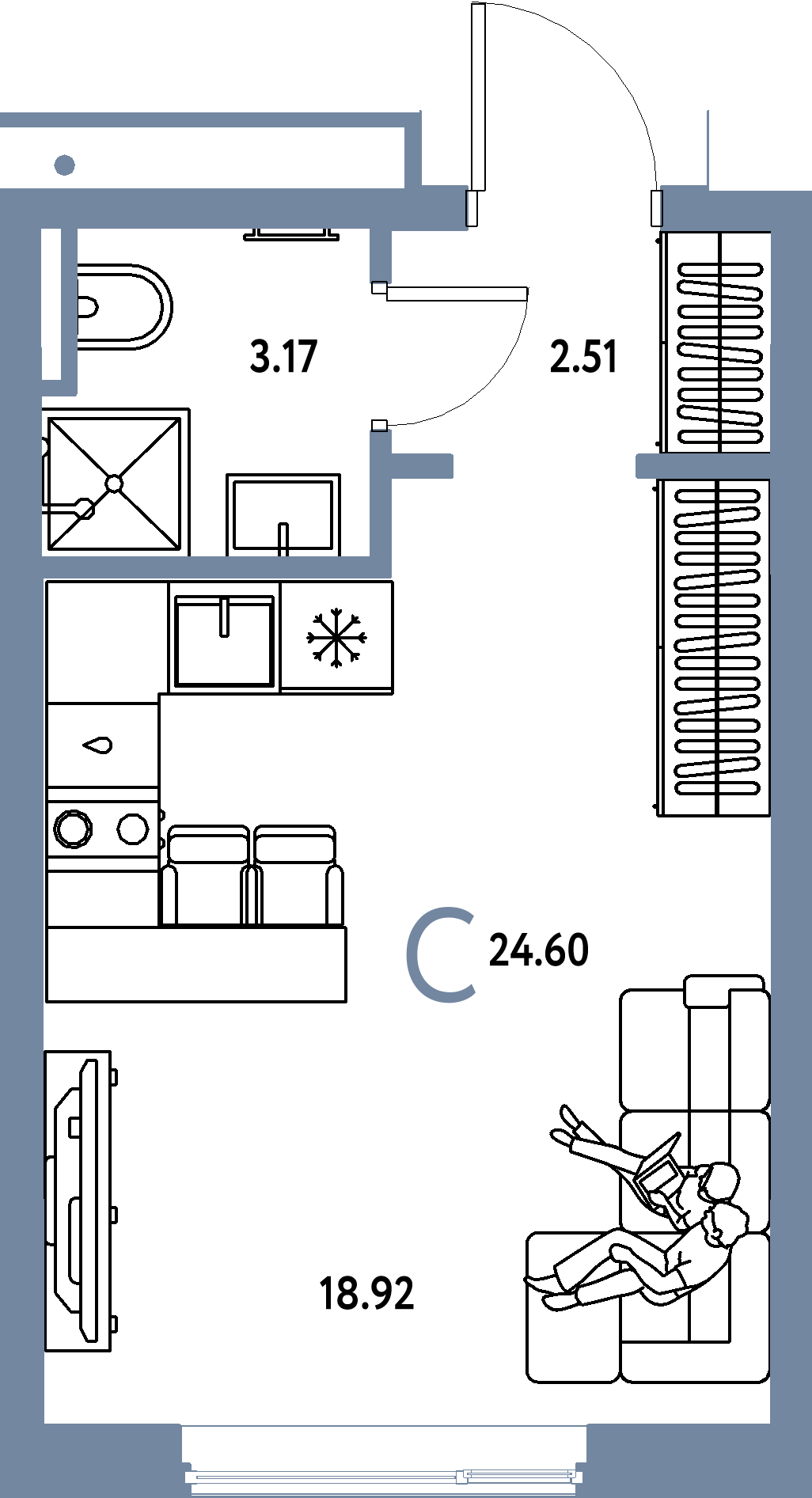 ЖК "Страна.Прибрежная"-Студия 24.6 м²