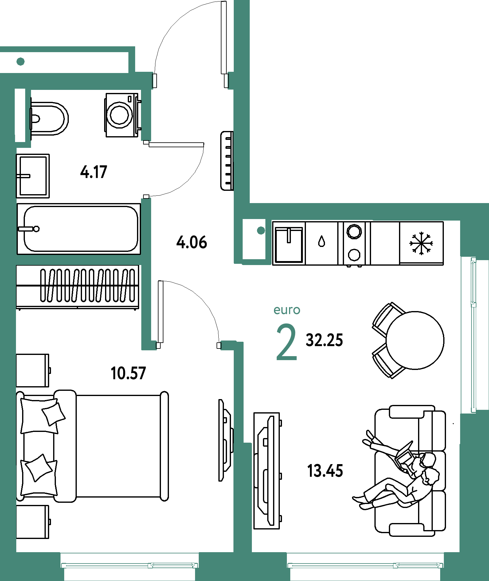 ЖК "Страна.Прибрежная"-1-комнатная 32.25 м²