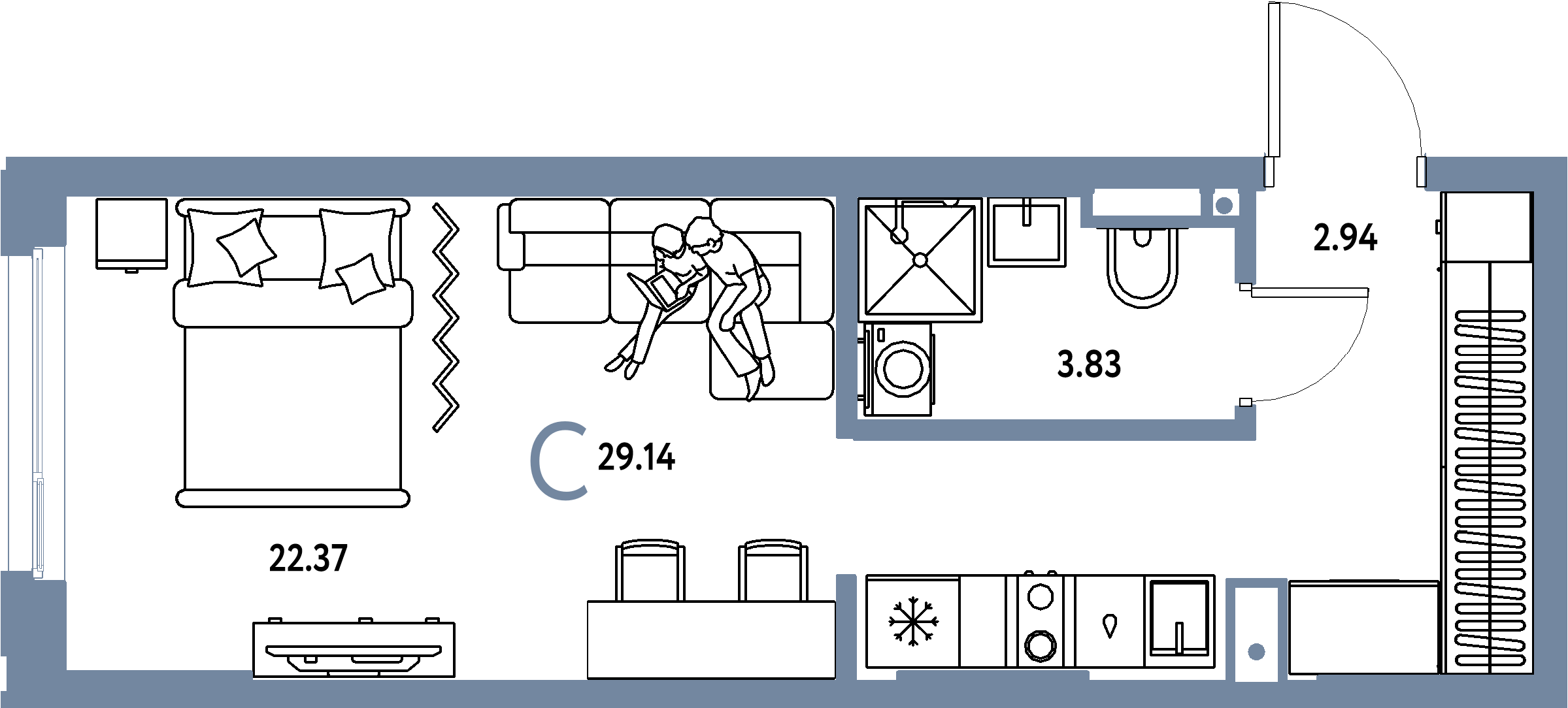 ЖК "Страна.Прибрежная"-Студия 29.14 м²
