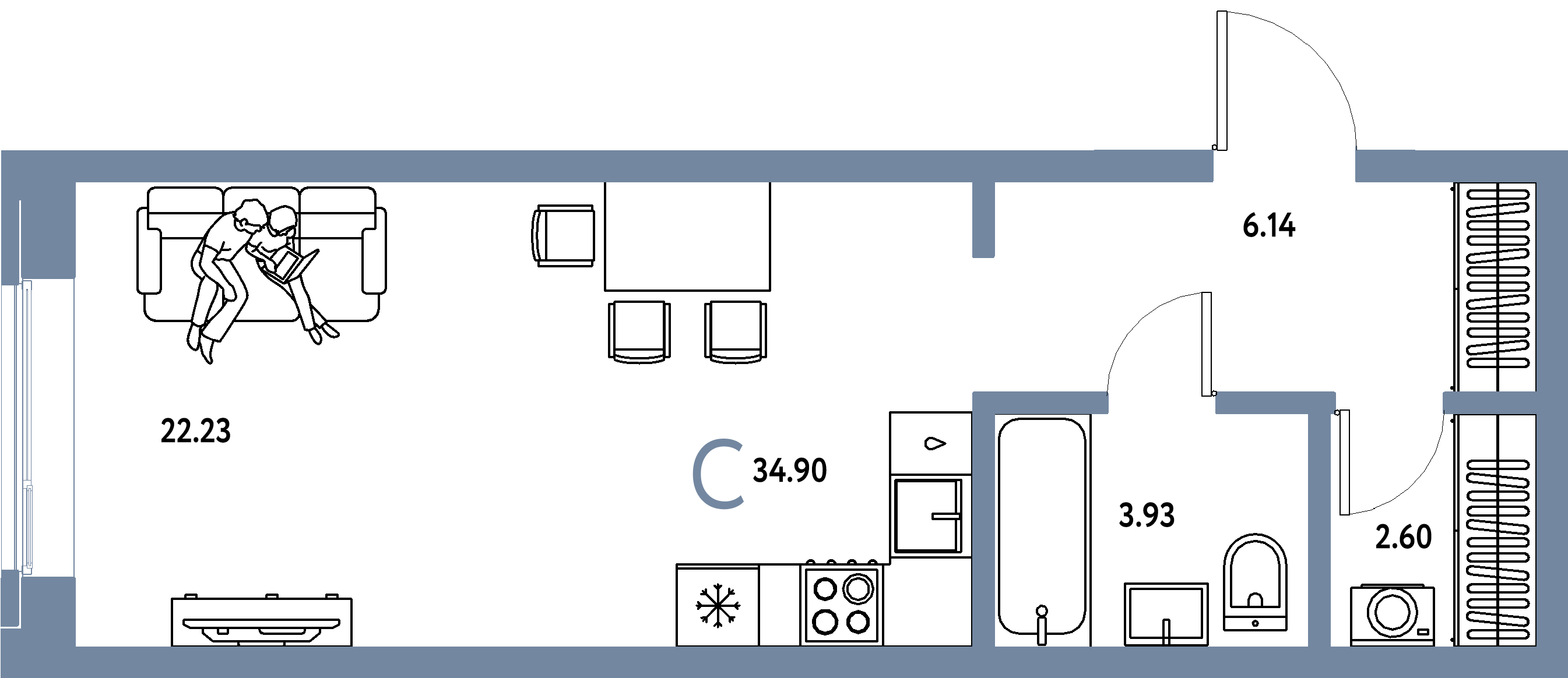 ЖК "Страна.Береговая"-Студия 34.9 м²