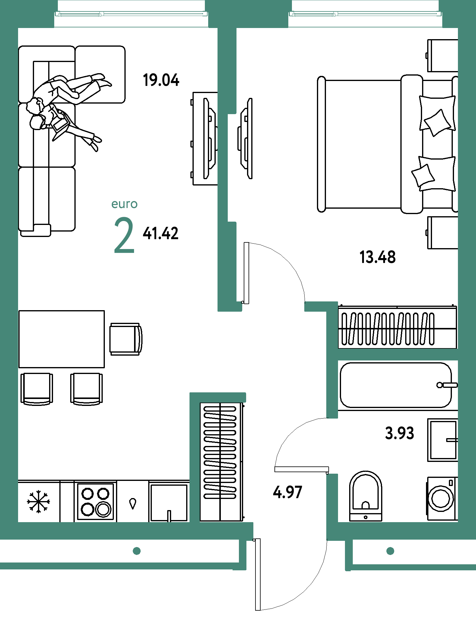 ЖК "Страна.Береговая"-2-комнатная 41.42 м²